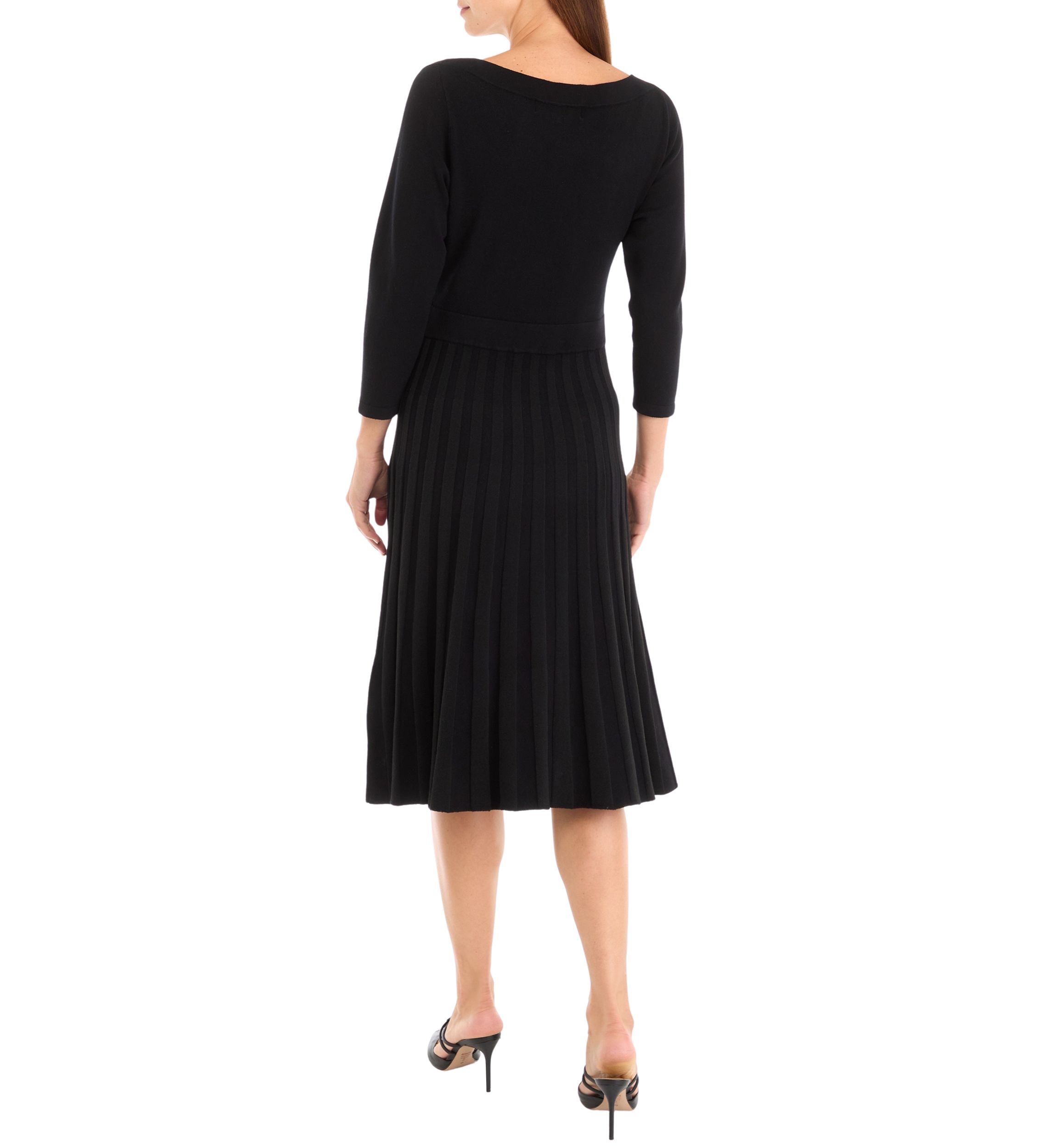 Womens Long Sleeve Asymmetrical Neckline Solid Fit and Flare Sweater Dress