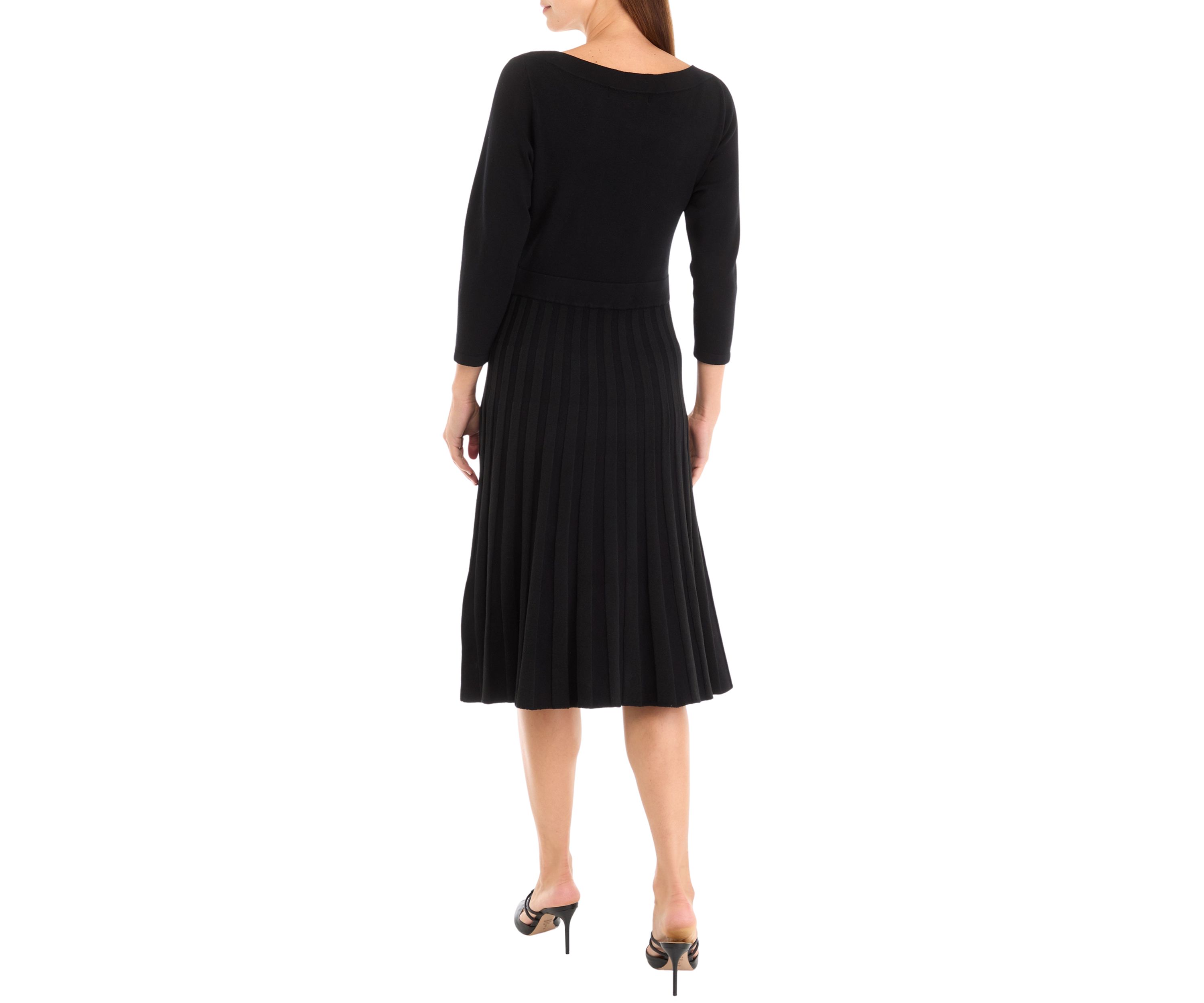 Womens Long Sleeve Asymmetrical Neckline Solid Fit and Flare Sweater Dress
