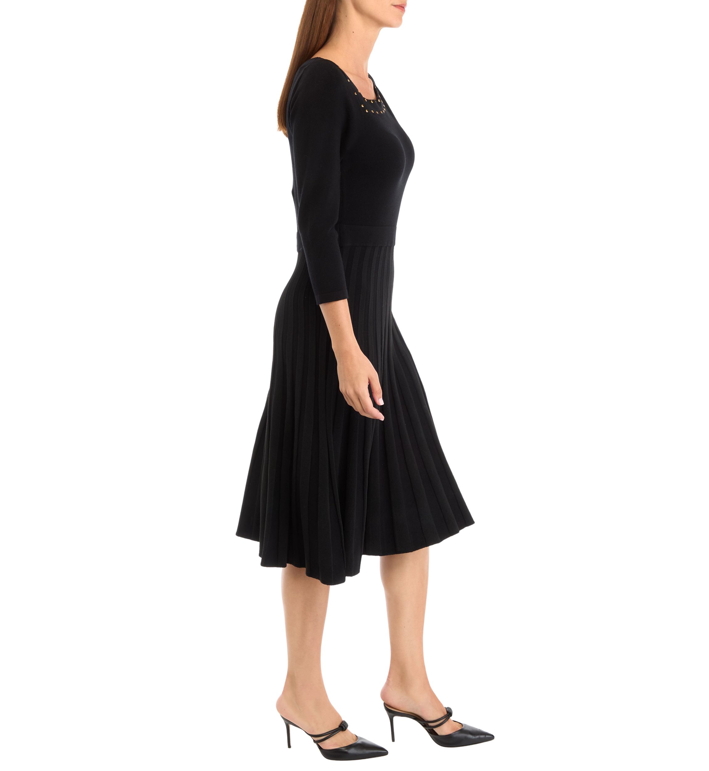 Womens Long Sleeve Asymmetrical Neckline Solid Fit and Flare Sweater Dress