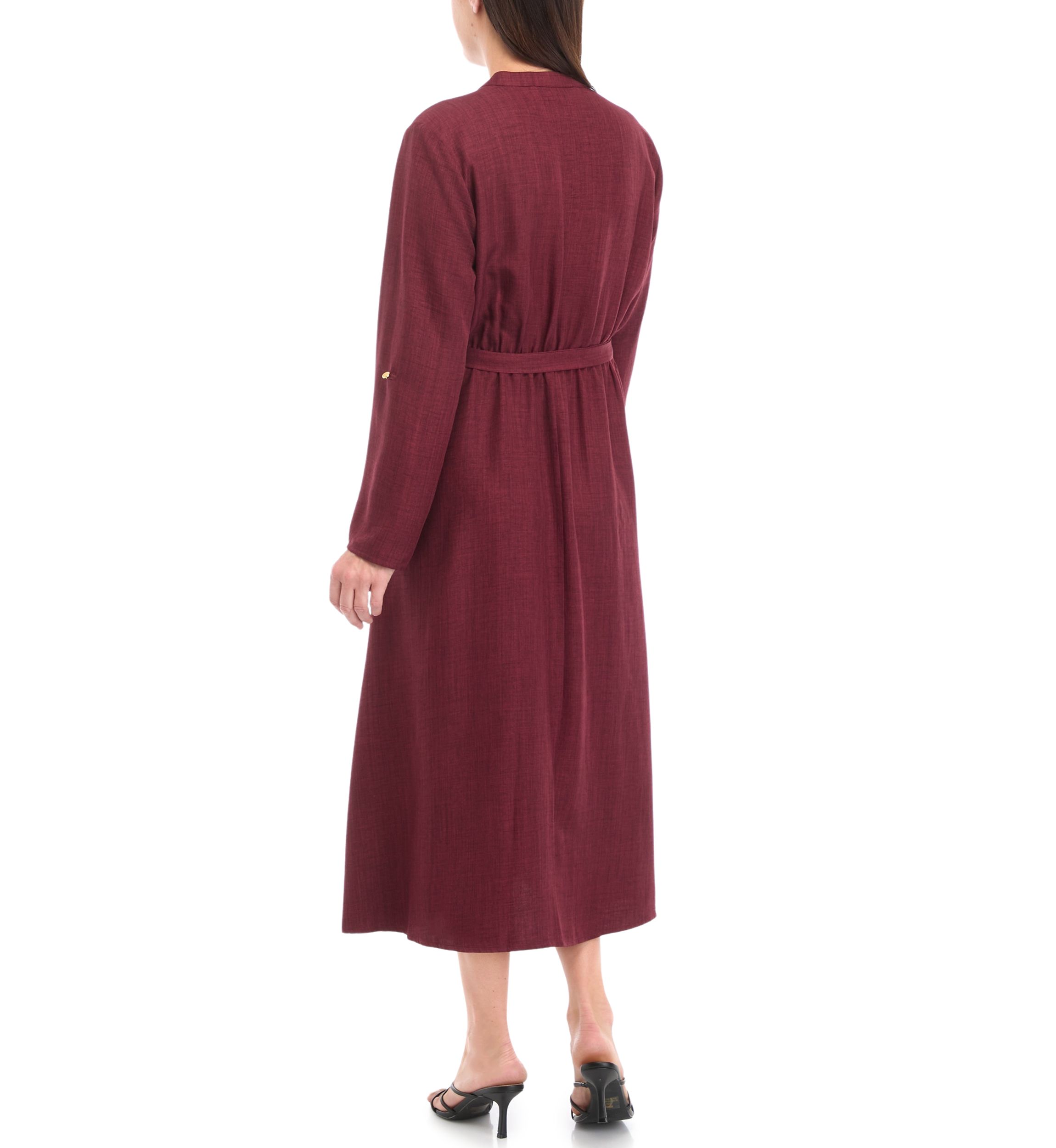 Womens 3/4 Sleeve Solid Tie Waist Fit and Flare Dress