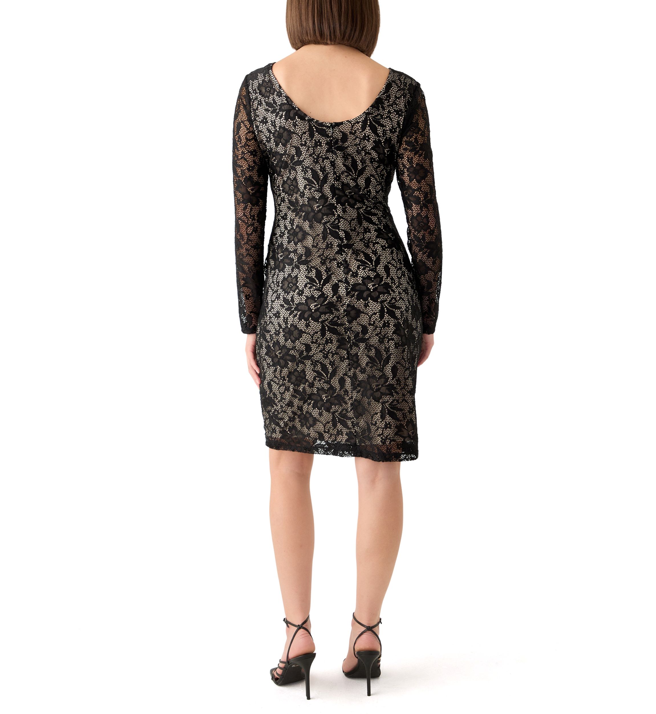 Womens Long Sleeve Scoop Neck Solid Lace Sheath Dress