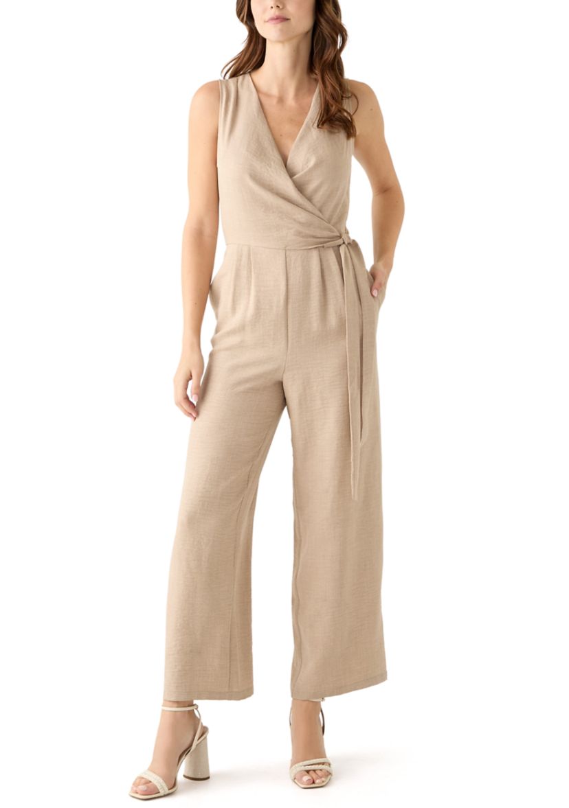 Womens Sleeveless Tie Waist V-Neck Jumpsuit