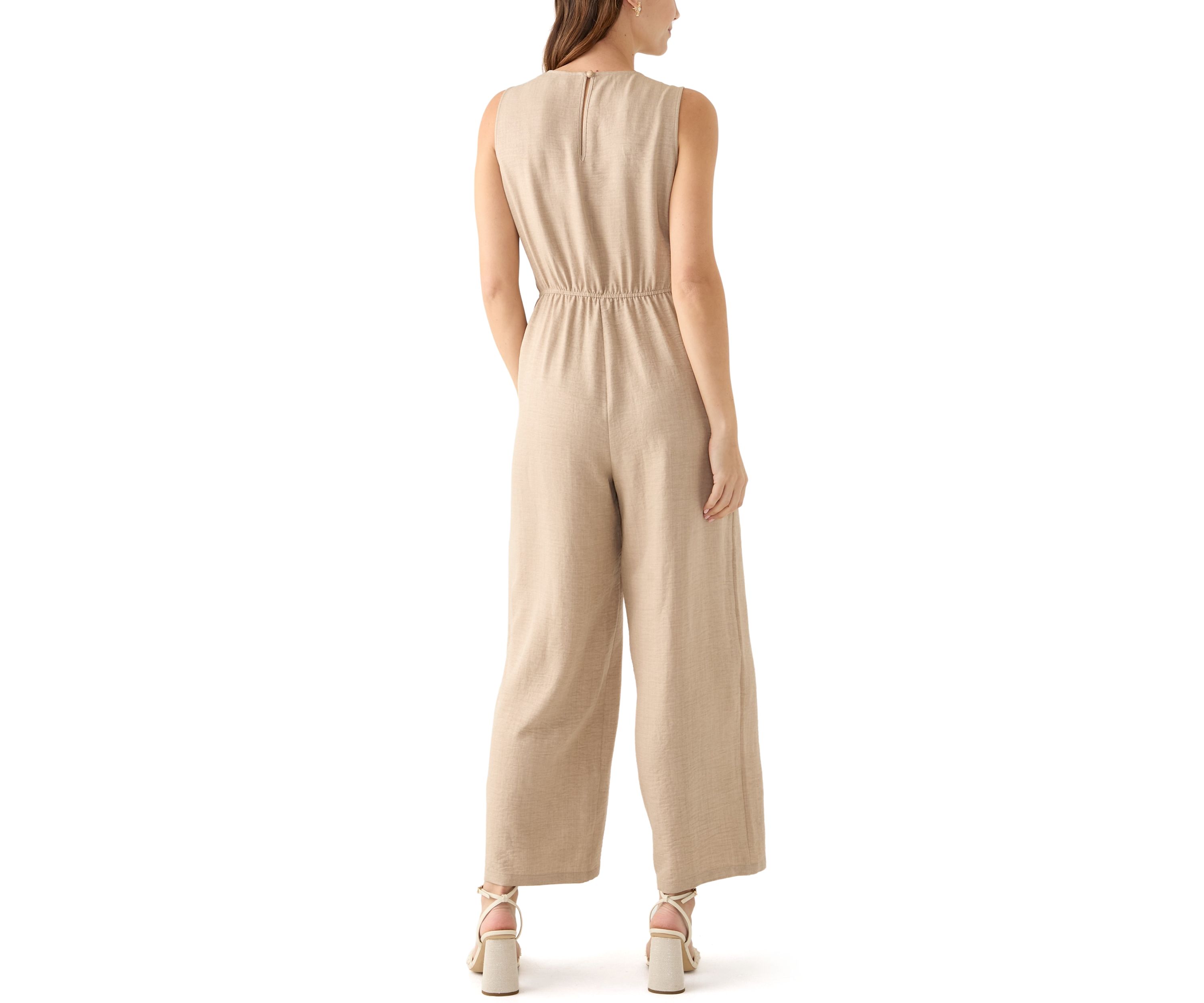 Womens Sleeveless Tie Waist V-Neck Jumpsuit