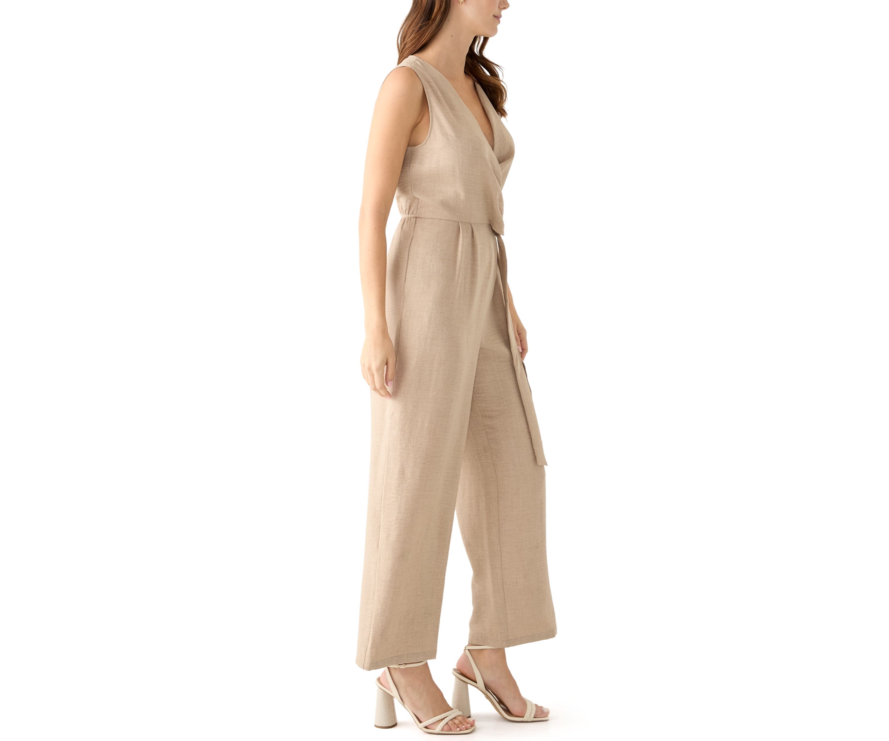 Womens Sleeveless Tie Waist V-Neck Jumpsuit