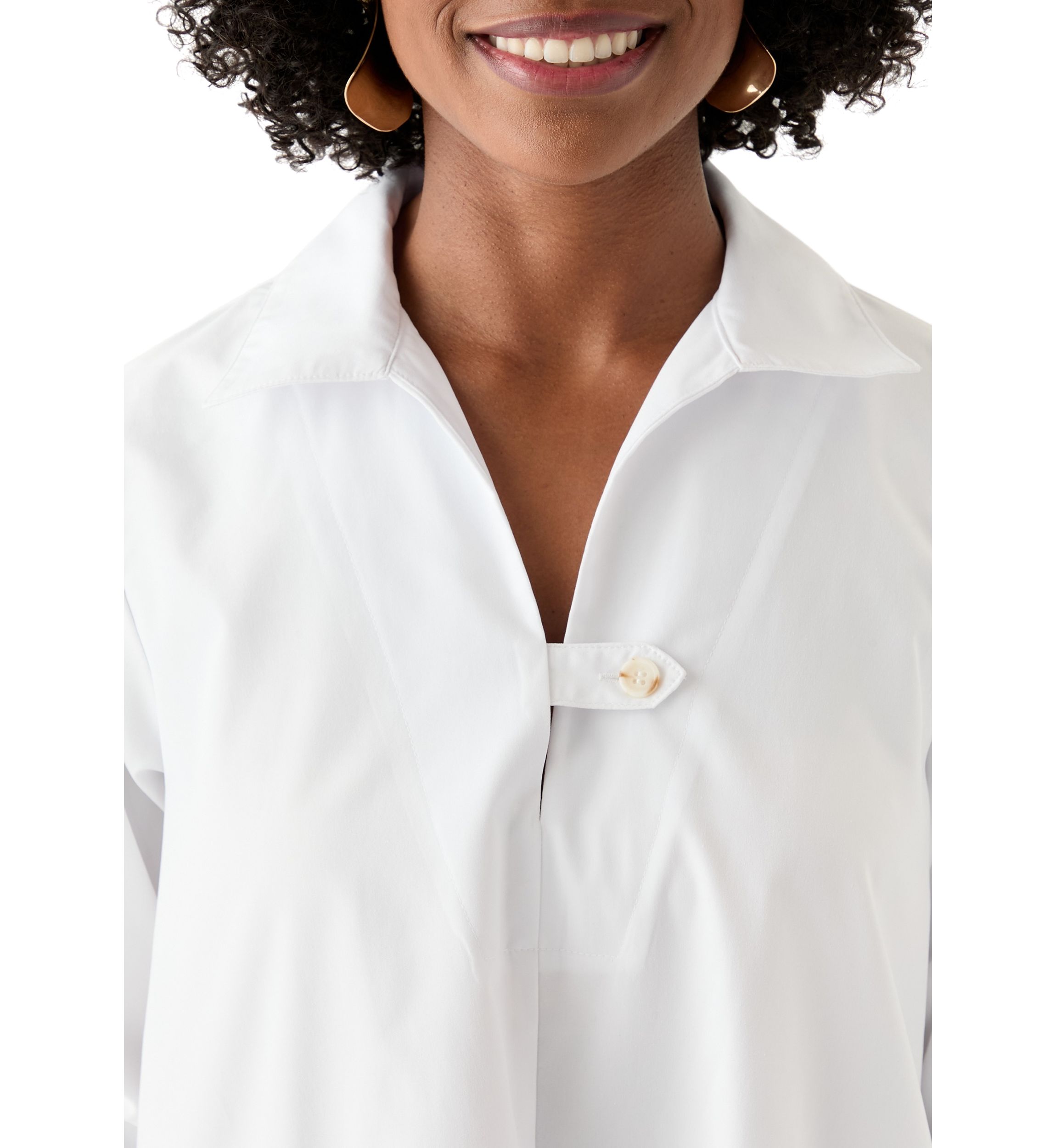 Womens 3/4 Sleeve Collar Neck Solid Cotton A-Line Mini Shirtdress