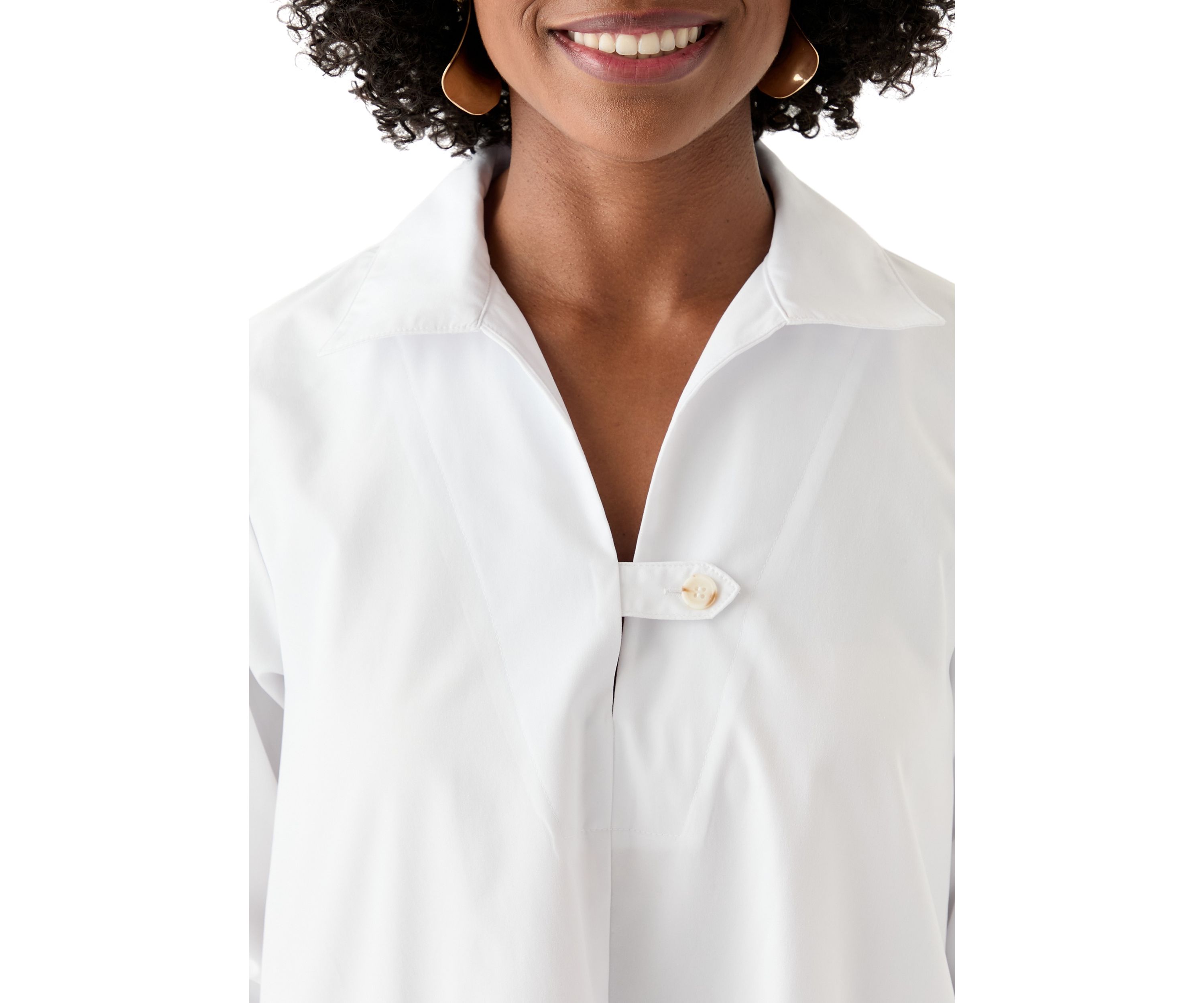 Womens 3/4 Sleeve Collar Neck Solid Cotton A-Line Mini Shirtdress
