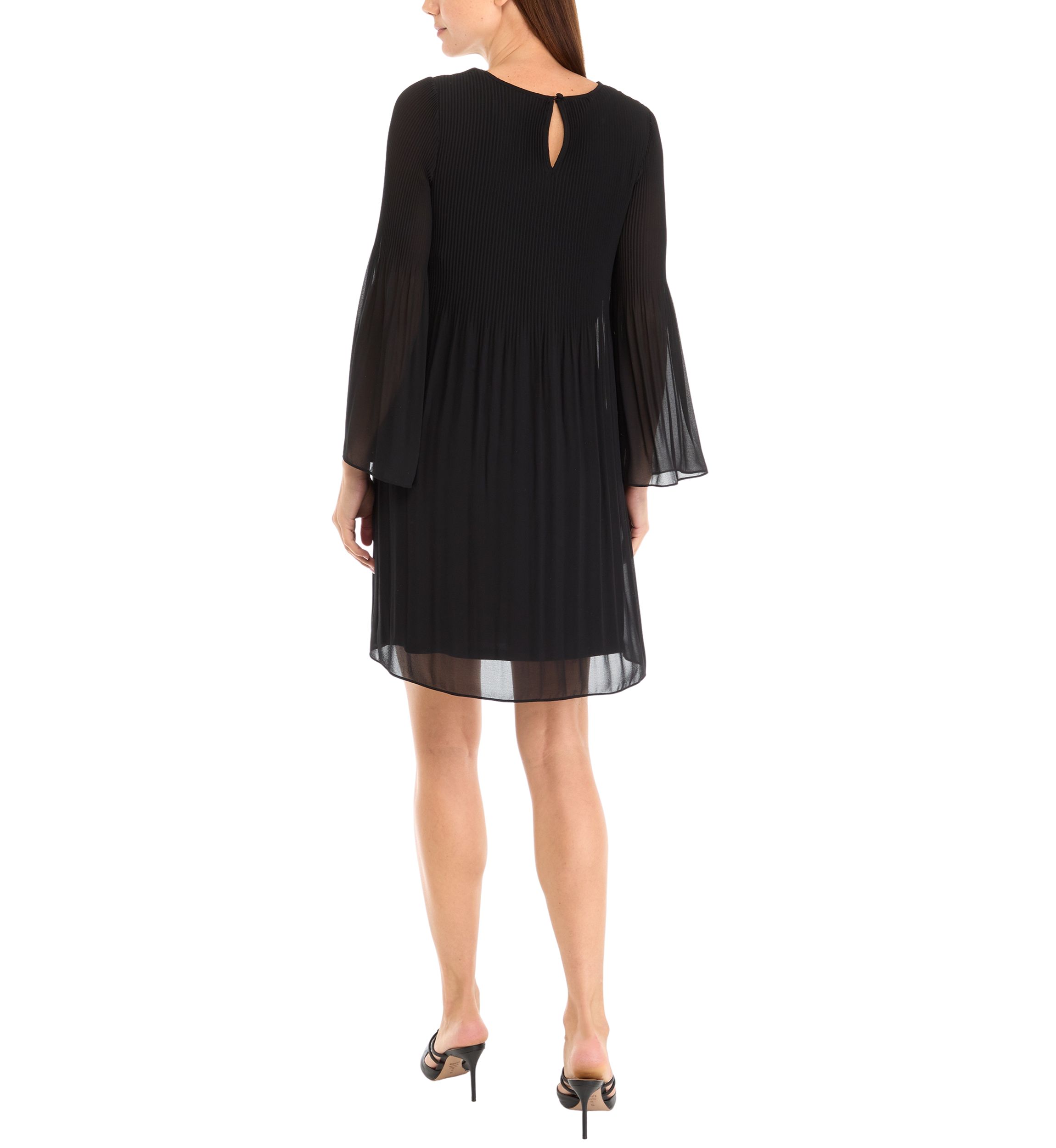 Womens Bell Sleeve Mesh Solid A-Line Dress