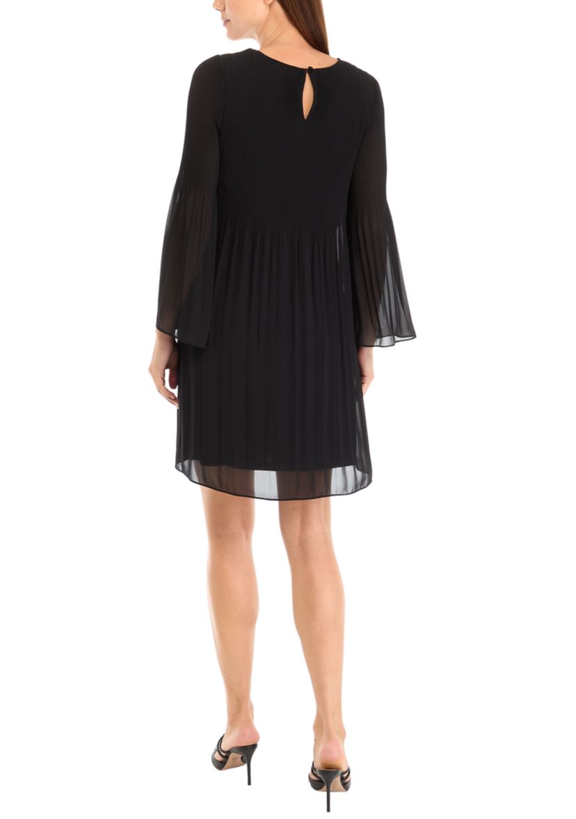 Womens Bell Sleeve Mesh Solid A-Line Dress