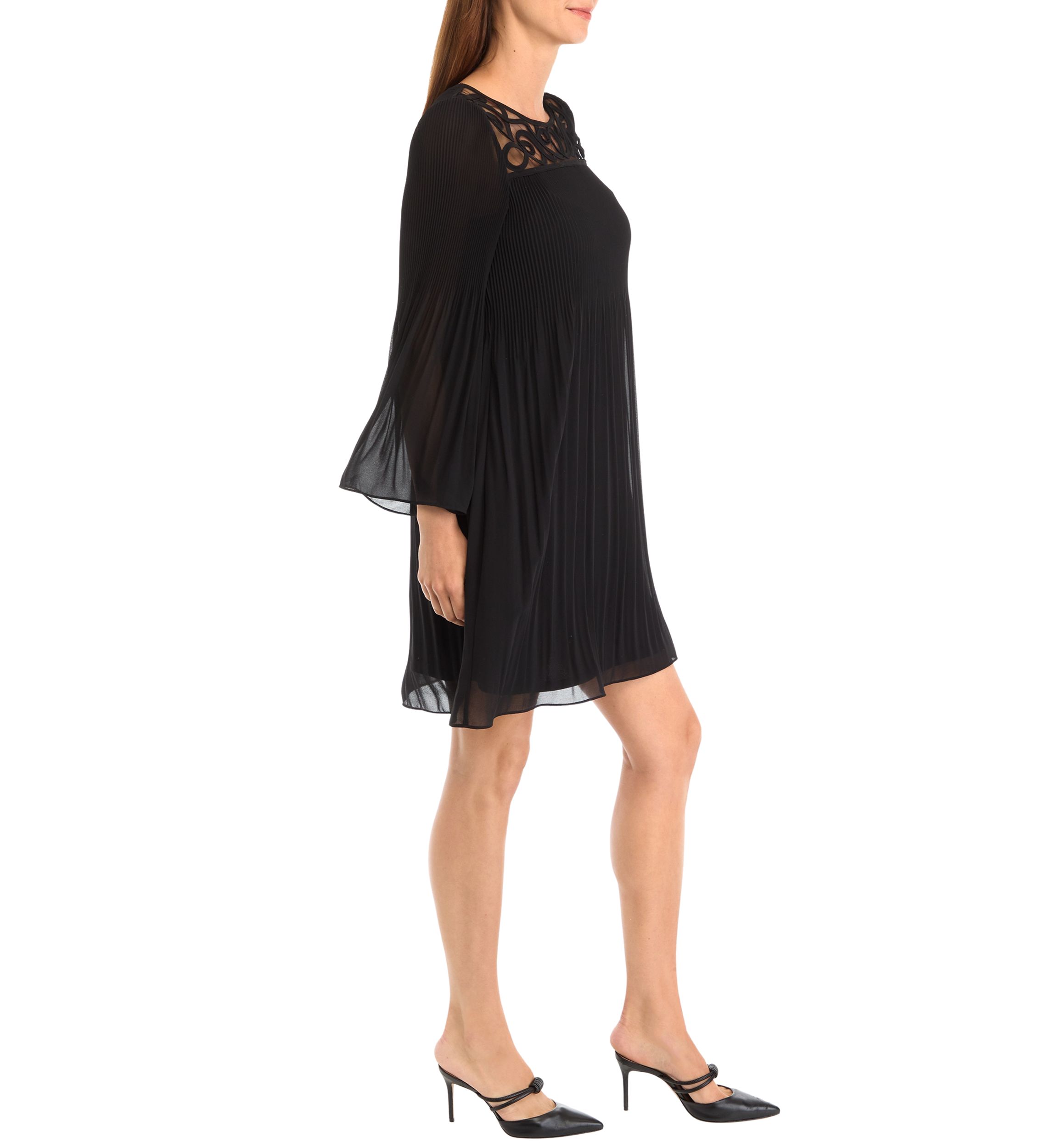 Womens Bell Sleeve Mesh Solid A-Line Dress