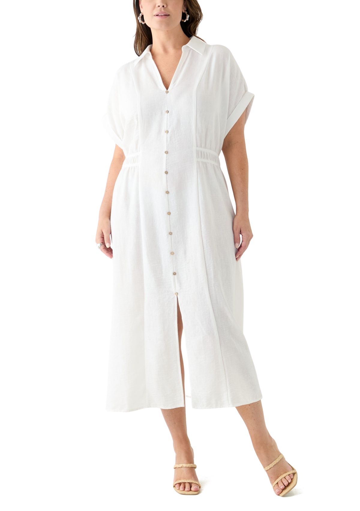 Plus Size Short Sleeve Collar Fit and Flare Dress