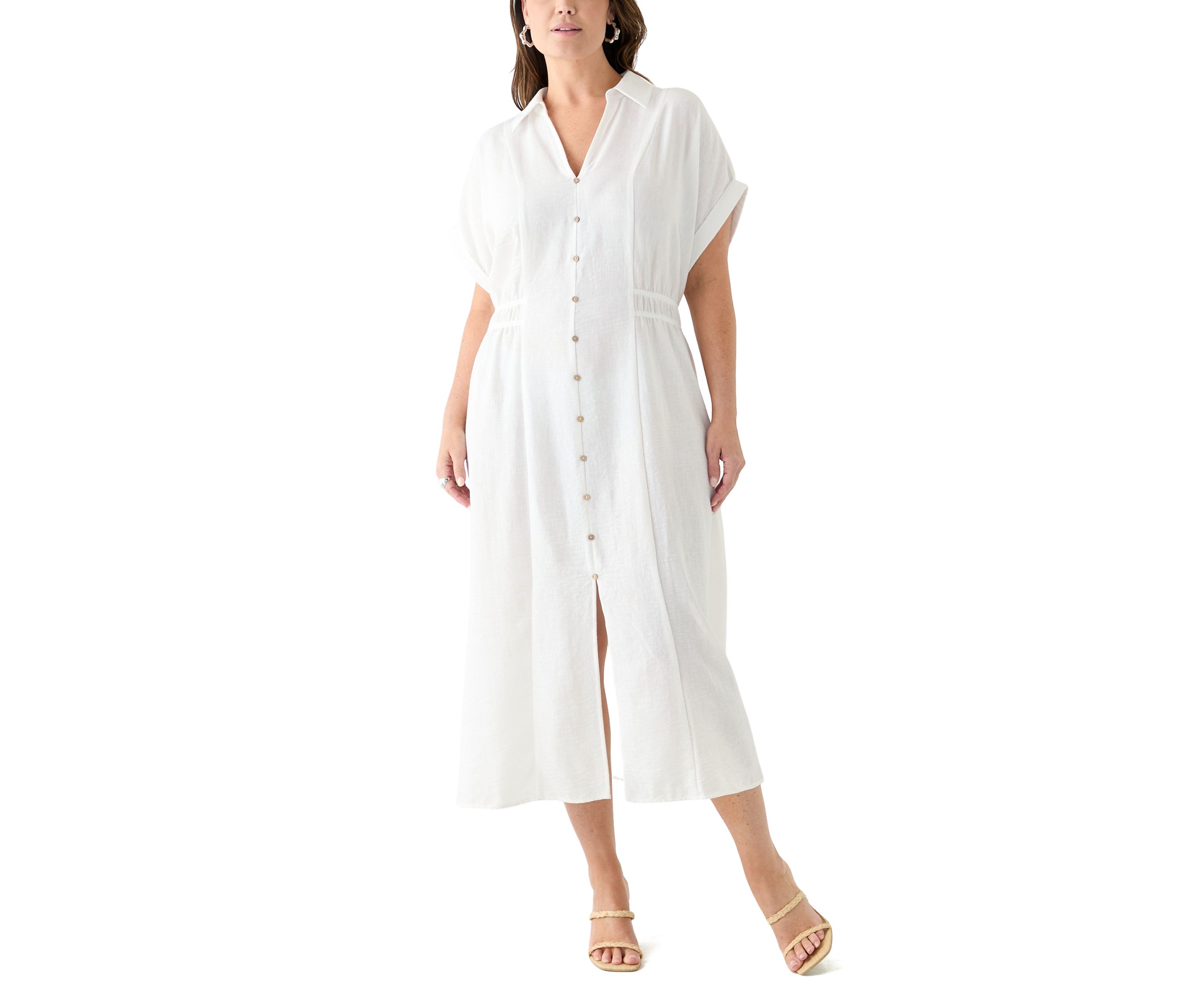 Plus Size Short Sleeve Collar Fit and Flare Dress