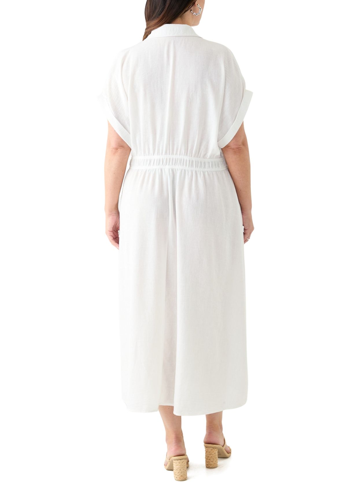 Plus Size Short Sleeve Collar Fit and Flare Dress