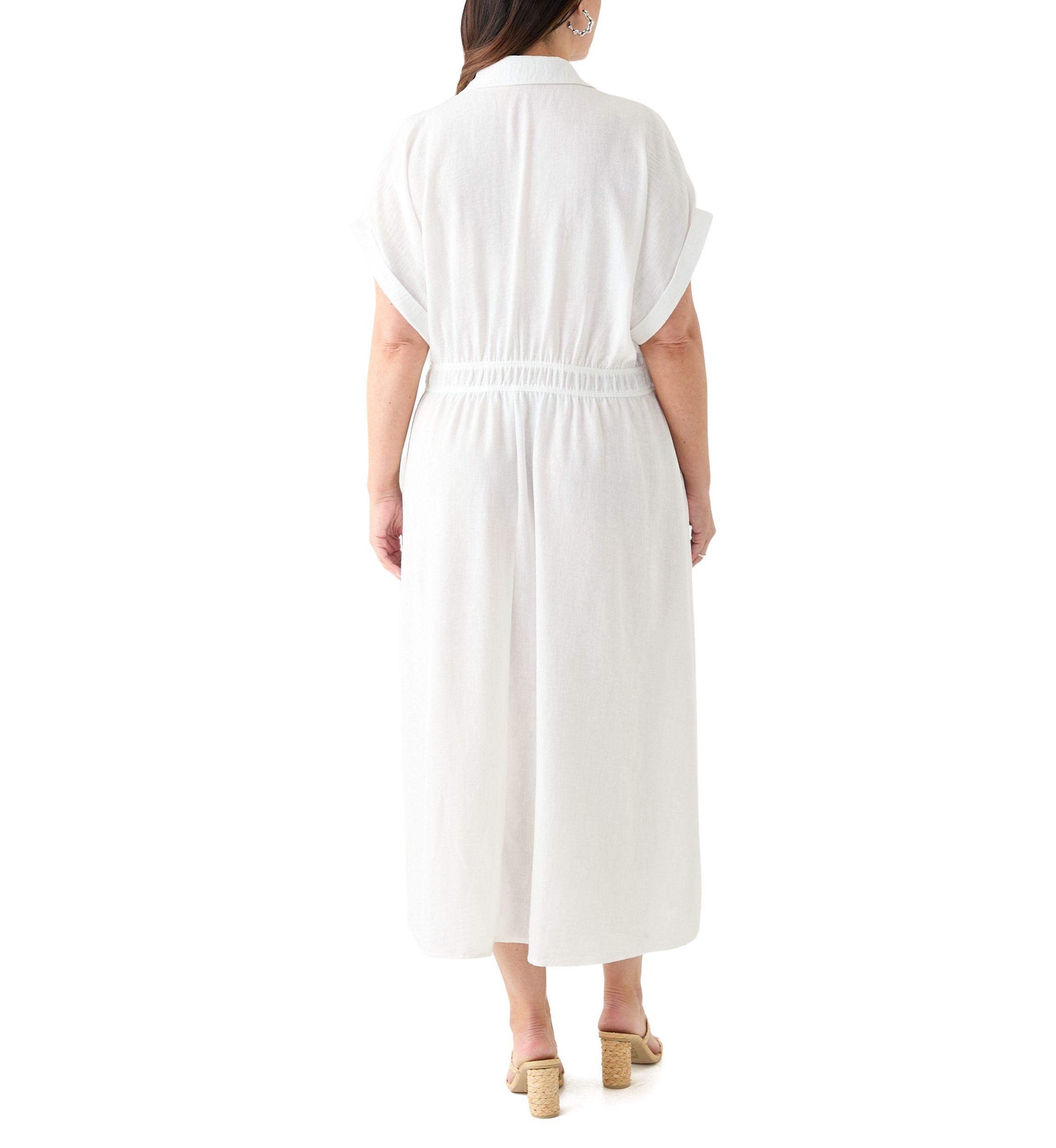 Emma & Michelle Women's Plus Size Short Sleeve Collar Fit and Flare Dress, White, 1XL