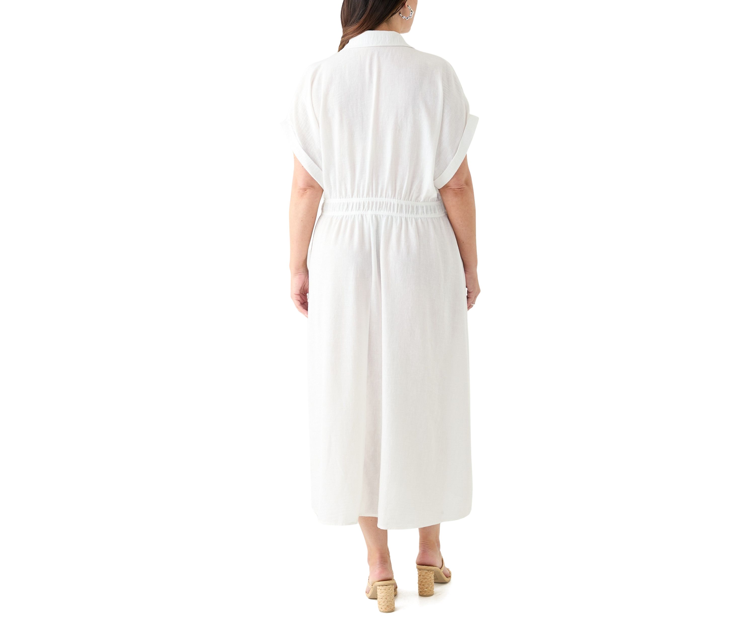Plus Size Short Sleeve Collar Fit and Flare Dress