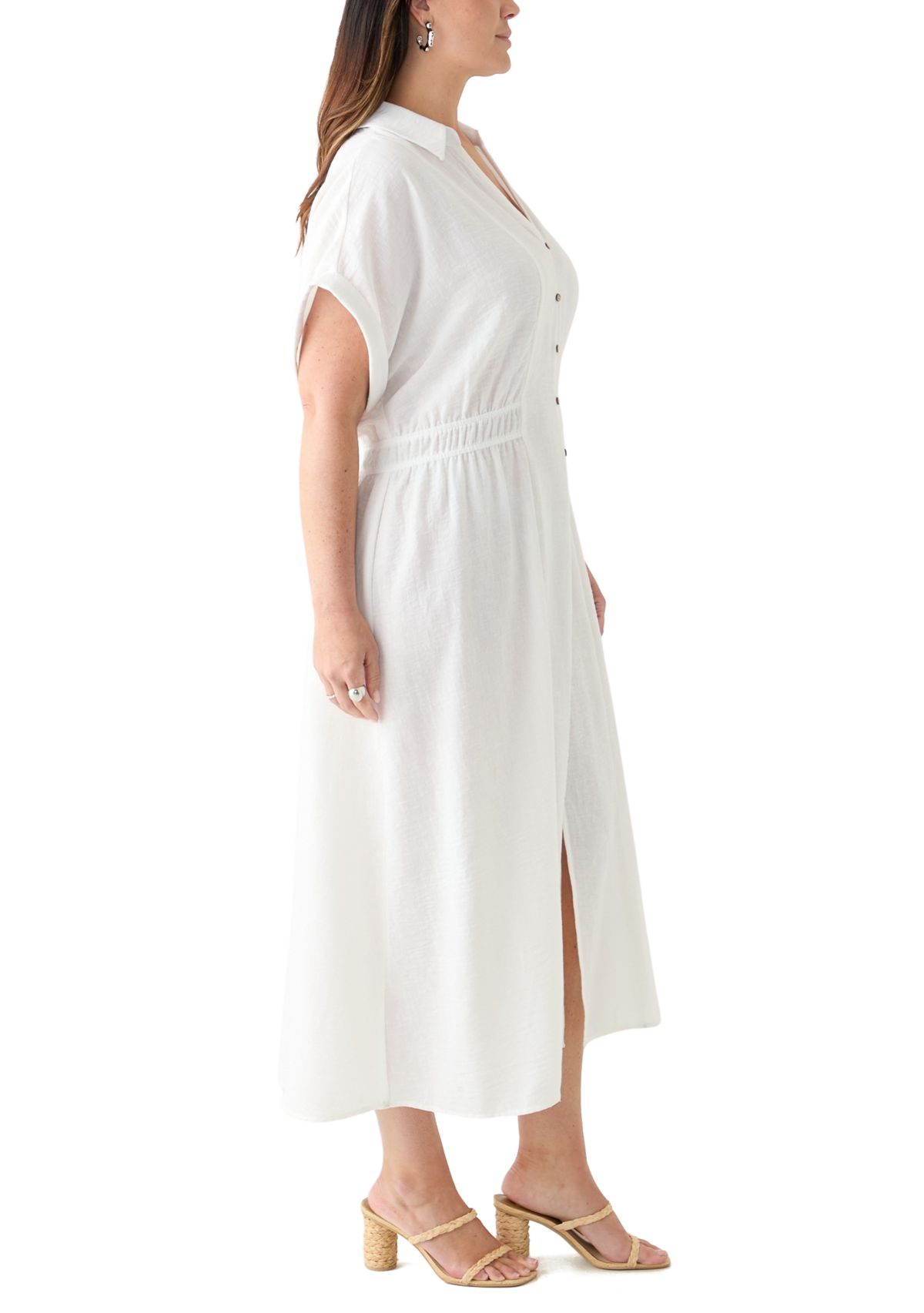 Plus Size Short Sleeve Collar Fit and Flare Dress