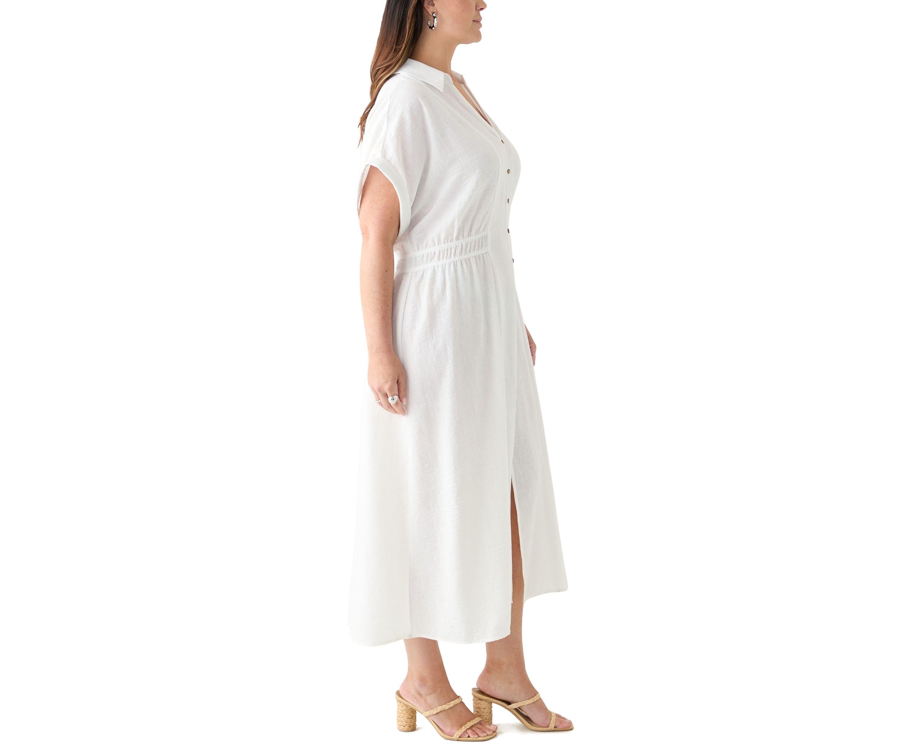 Plus Size Short Sleeve Collar Fit and Flare Dress