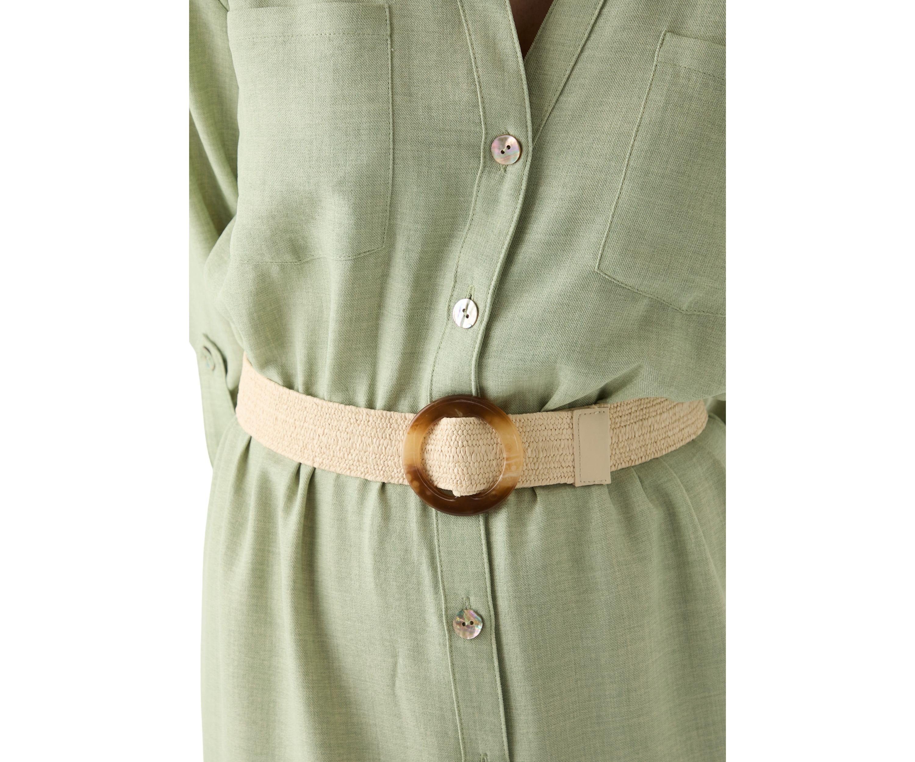 Womens Solid Belted Fit and Flare Linen Maxi Dress