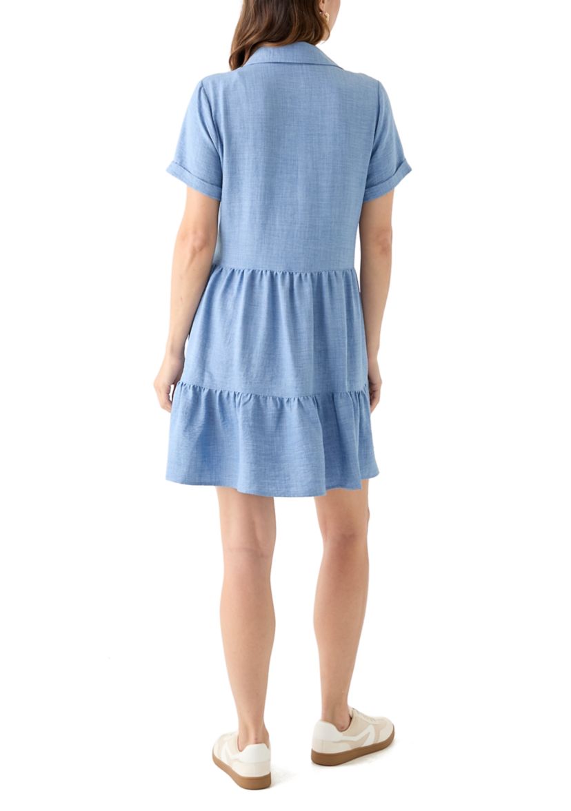 Womens Short Sleeve Collar Neck Babydoll Dress