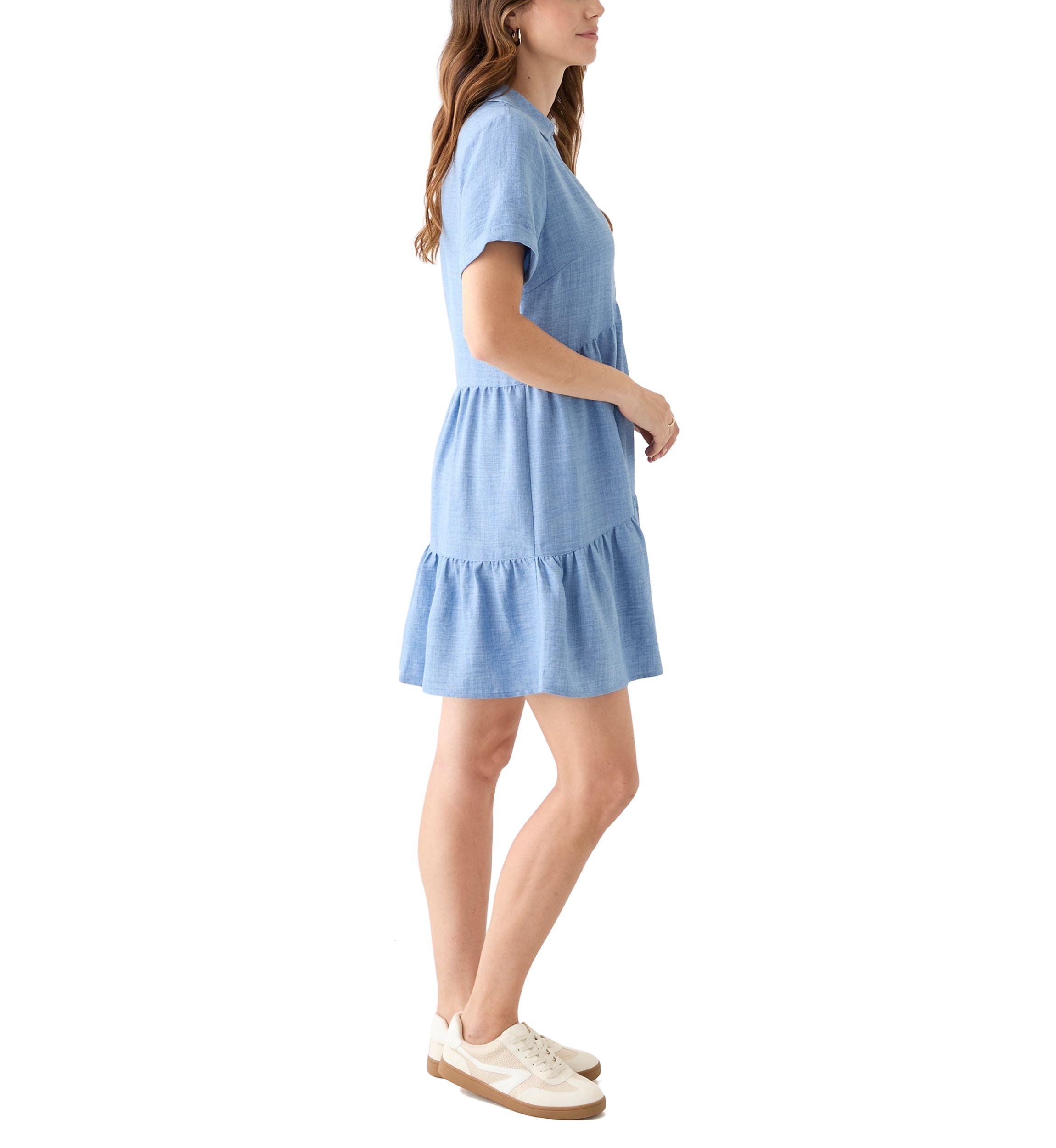 Womens Short Sleeve Collar Neck Babydoll Dress