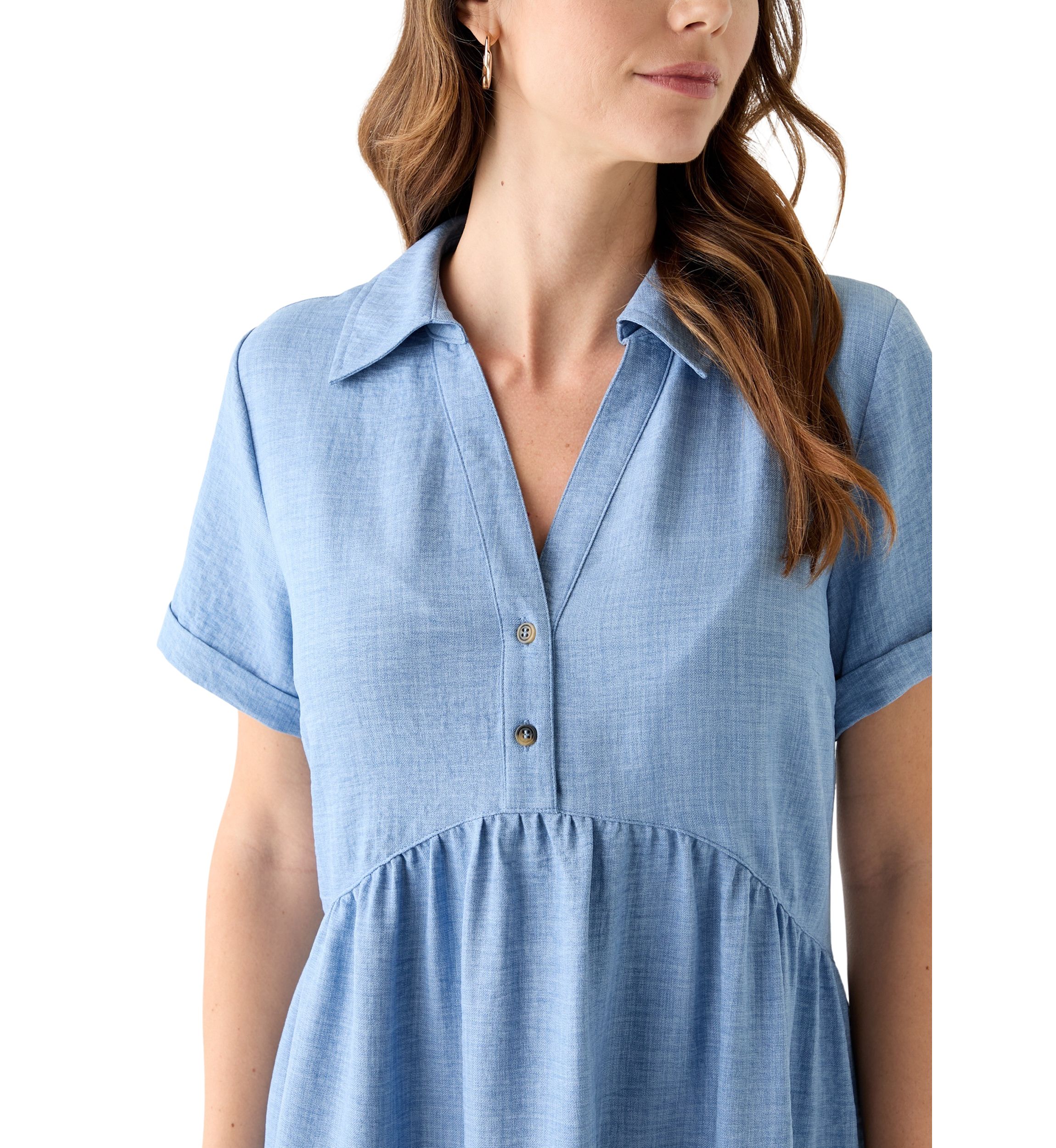 Womens Short Sleeve Collar Neck Babydoll Dress
