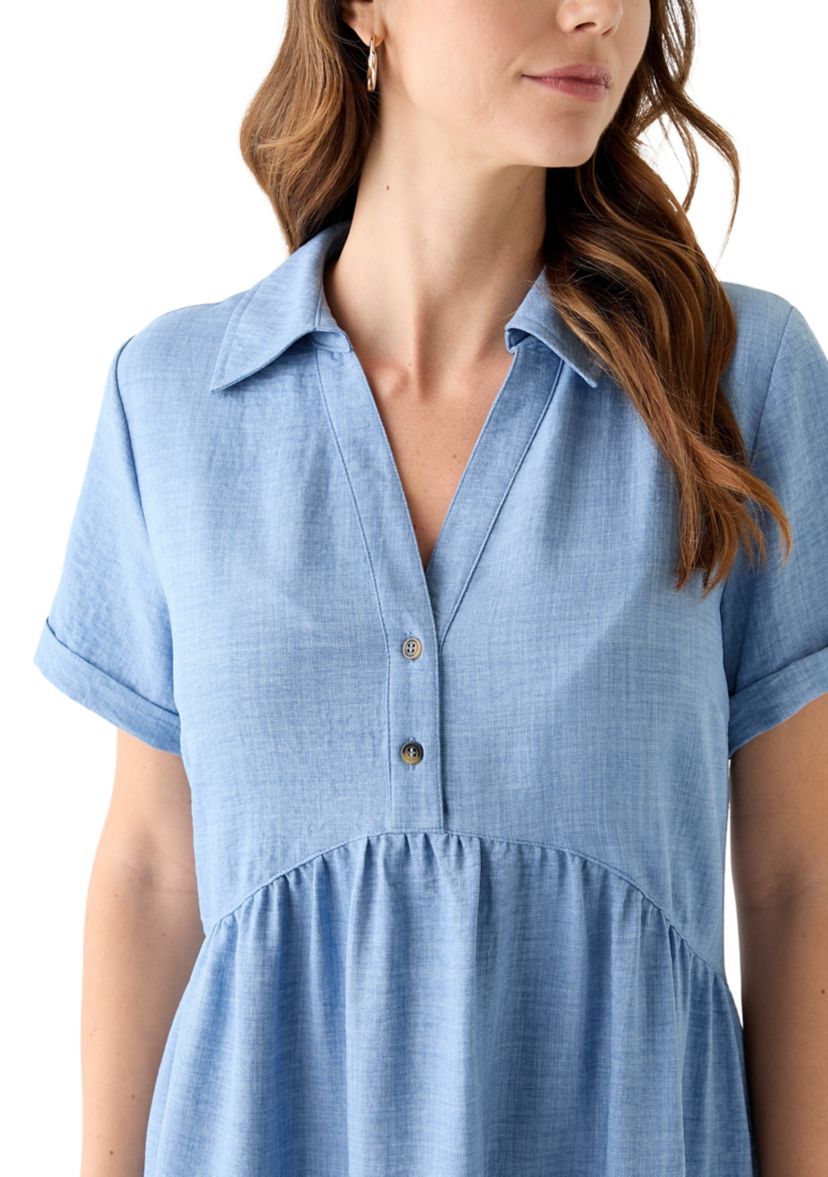 Womens Short Sleeve Collar Neck Babydoll Dress