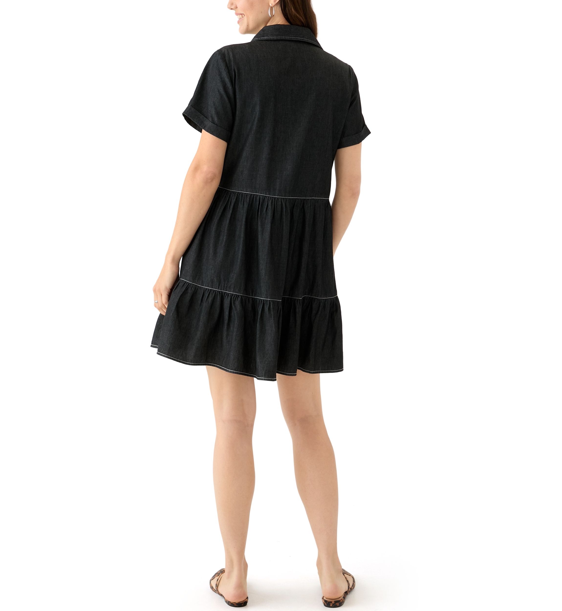 Womens Short Sleeve Collar Denim Mini Dress