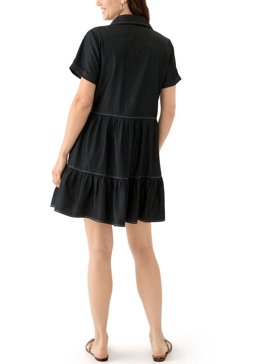 Womens Short Sleeve Collar Denim Mini Dress
