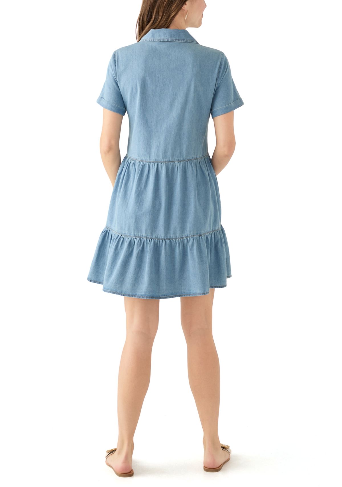 Womens Short Sleeve Collar Denim Mini Dress