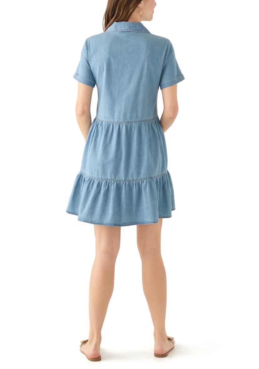 Womens Short Sleeve Collar Denim Mini Dress