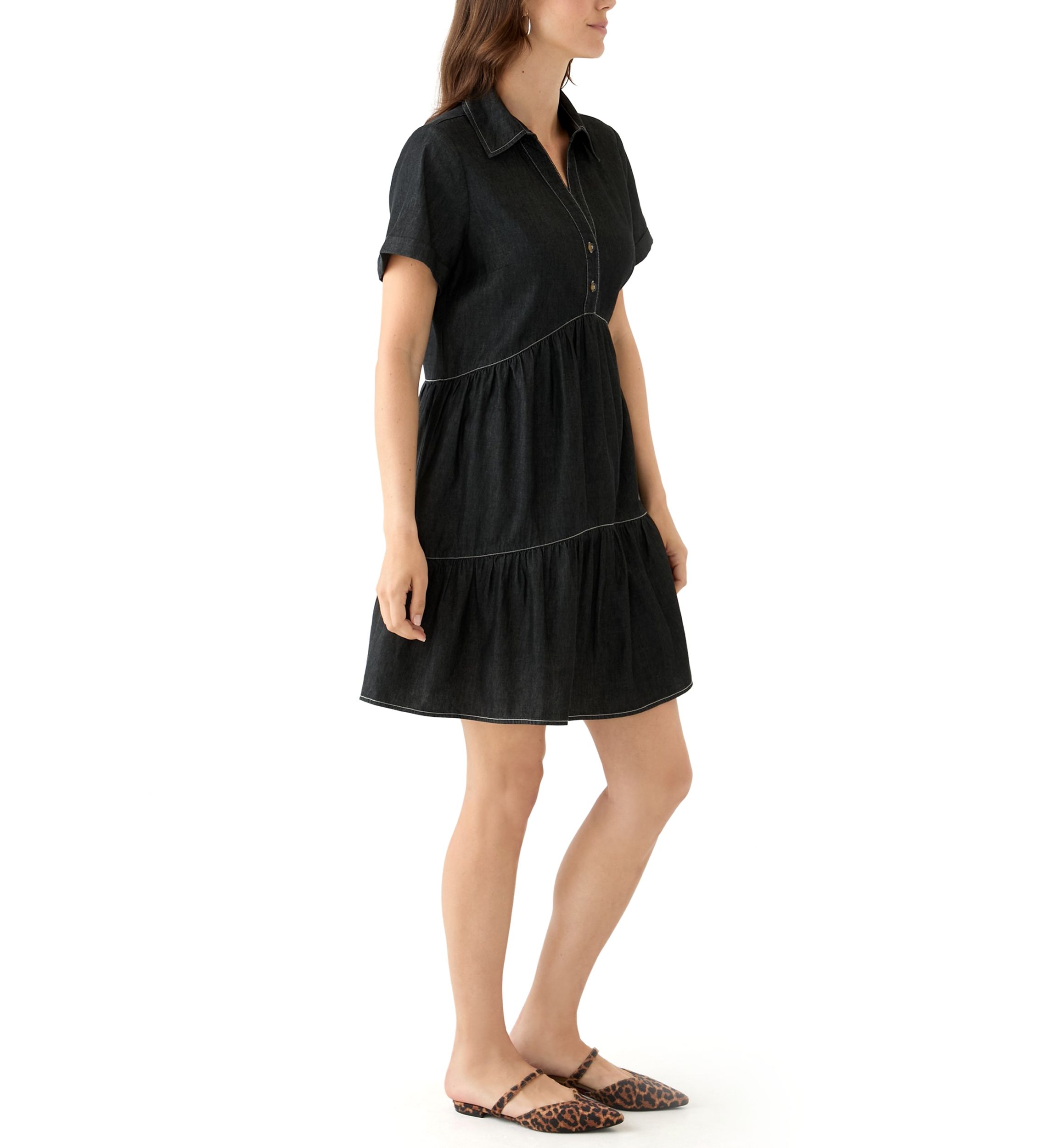 Womens Short Sleeve Collar Denim Mini Dress