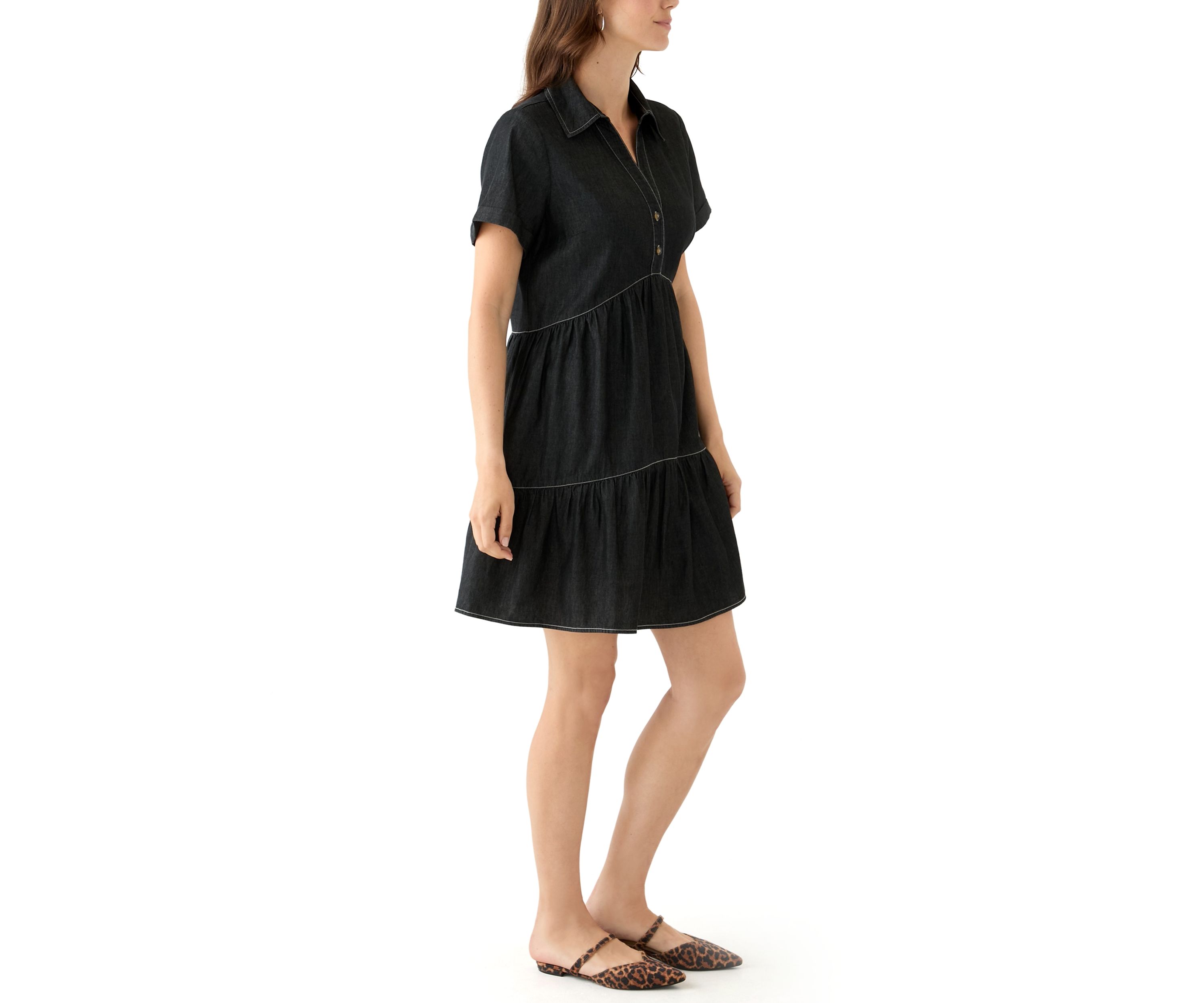 Womens Short Sleeve Collar Denim Mini Dress