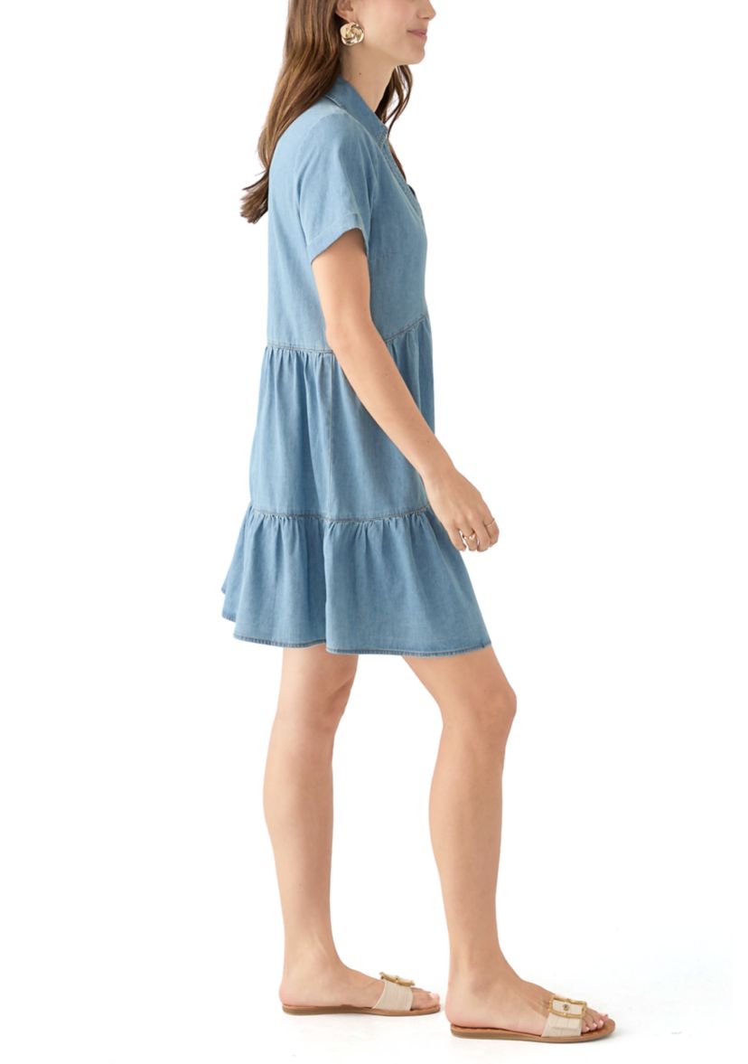 Womens Short Sleeve Collar Denim Mini Dress