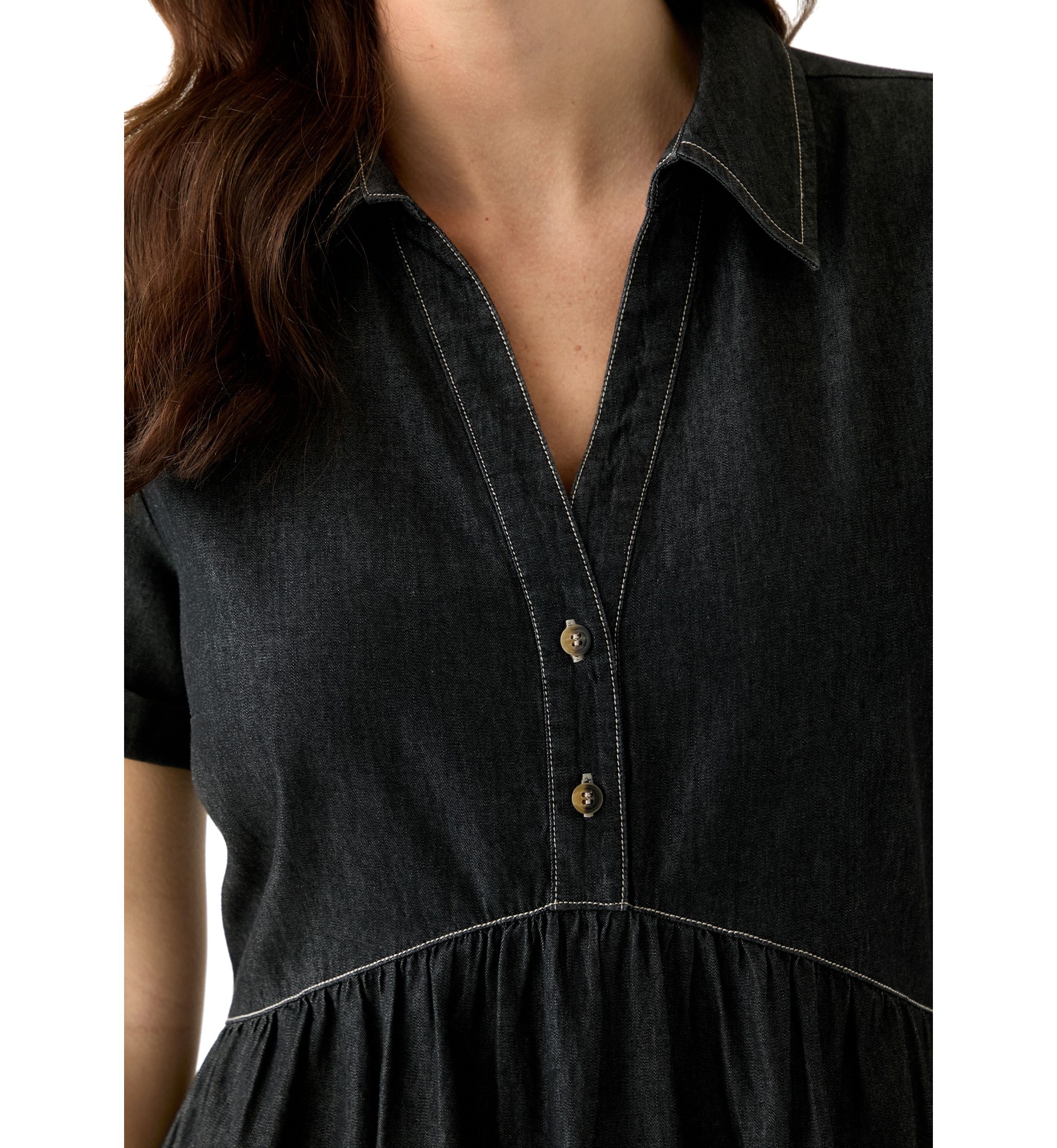 Womens Short Sleeve Collar Denim Mini Dress