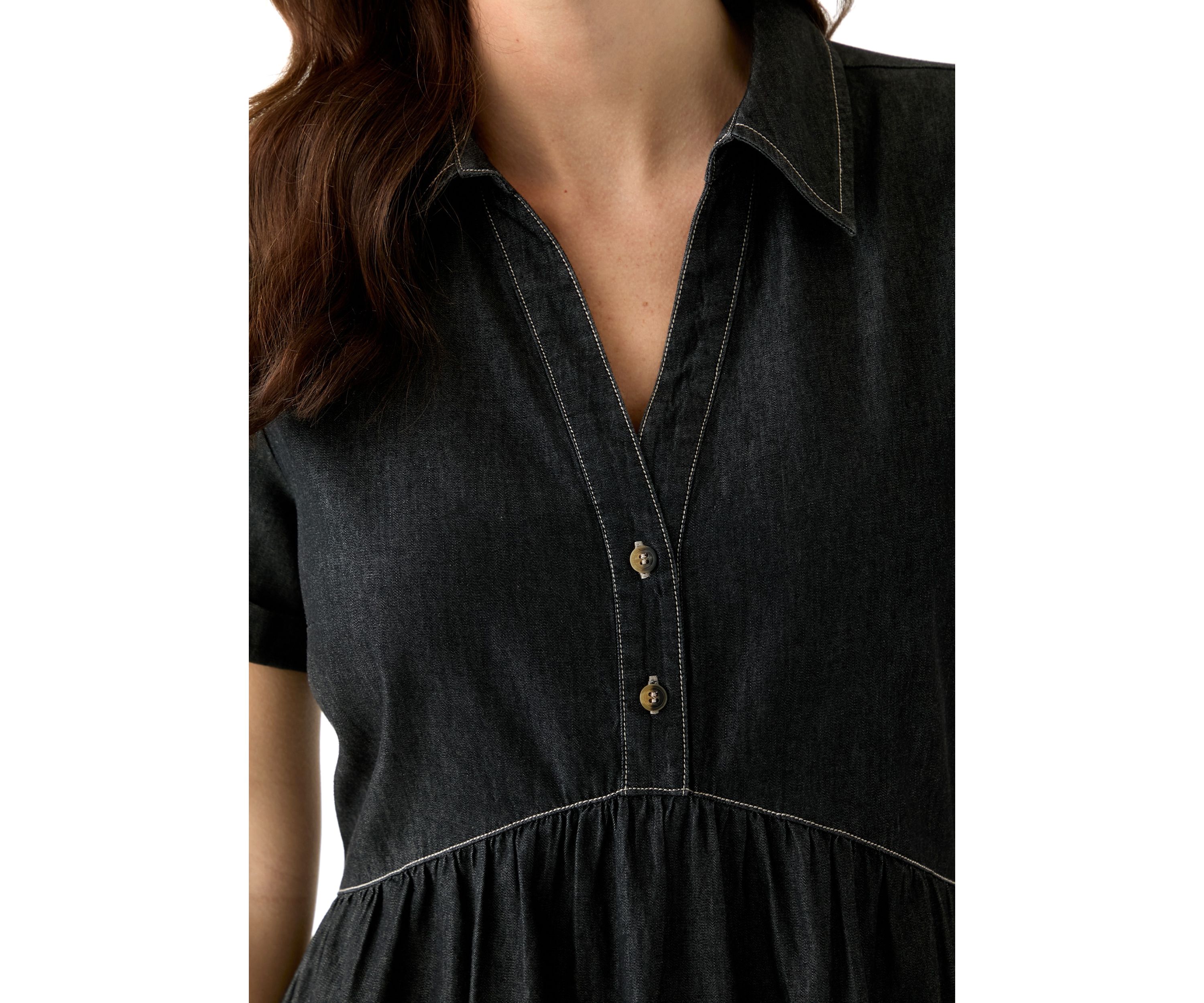 Womens Short Sleeve Collar Denim Mini Dress