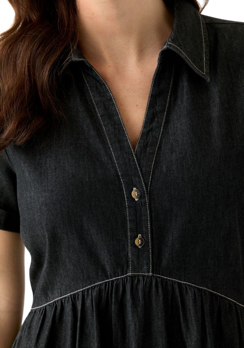 Womens Short Sleeve Collar Denim Mini Dress