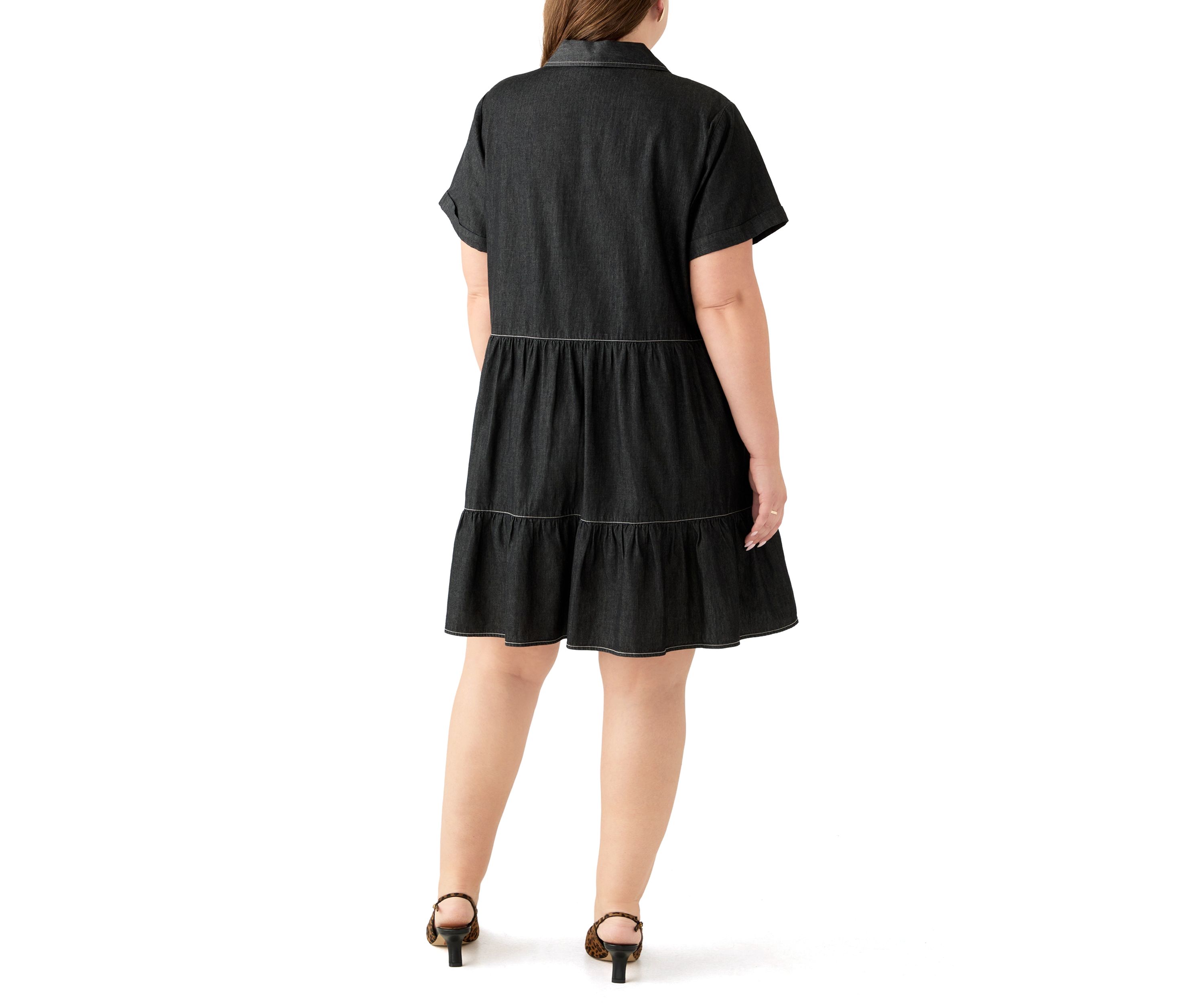 Plus Size Collared Denim Mini Dress