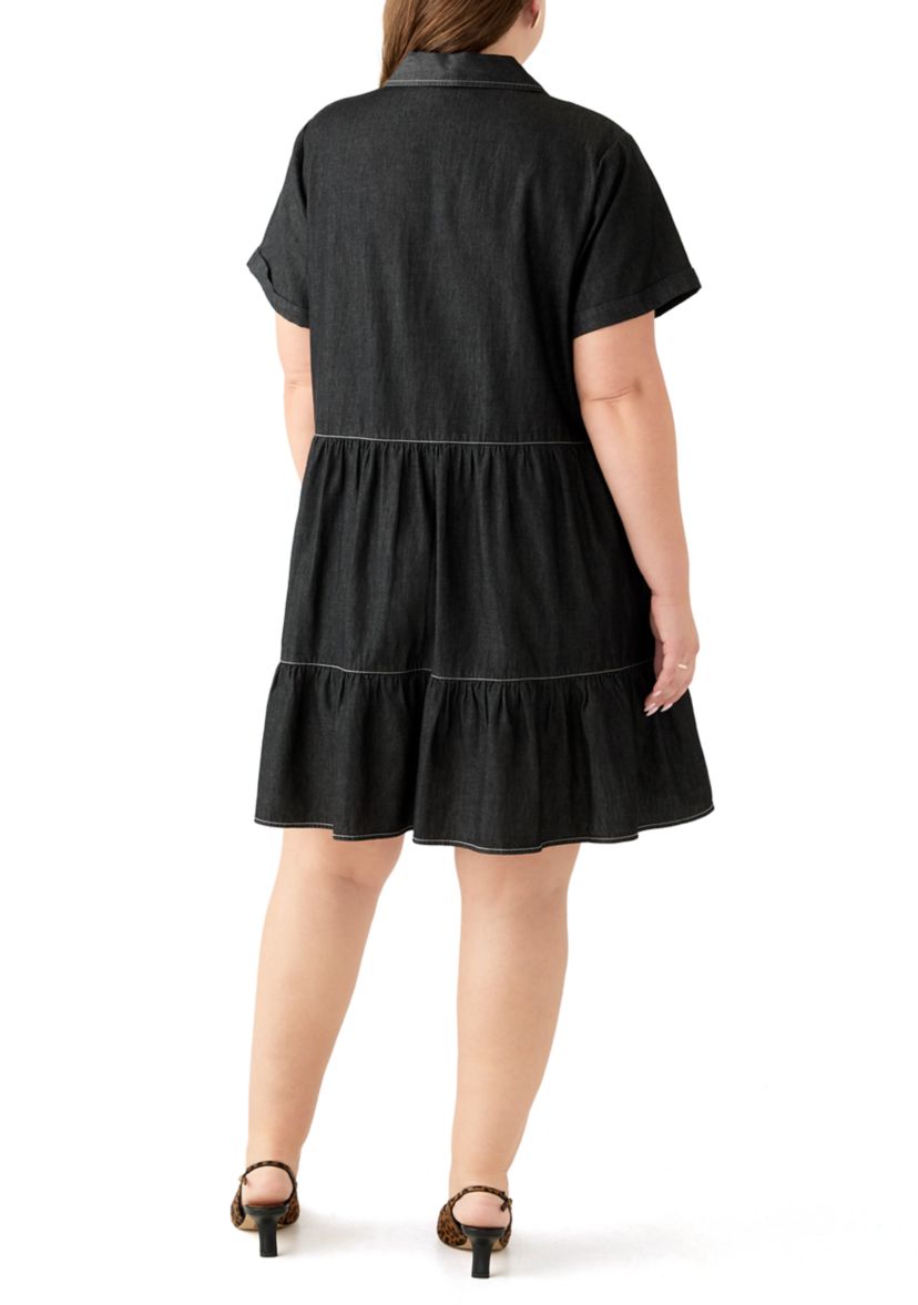 Plus Size Collared Denim Mini Dress
