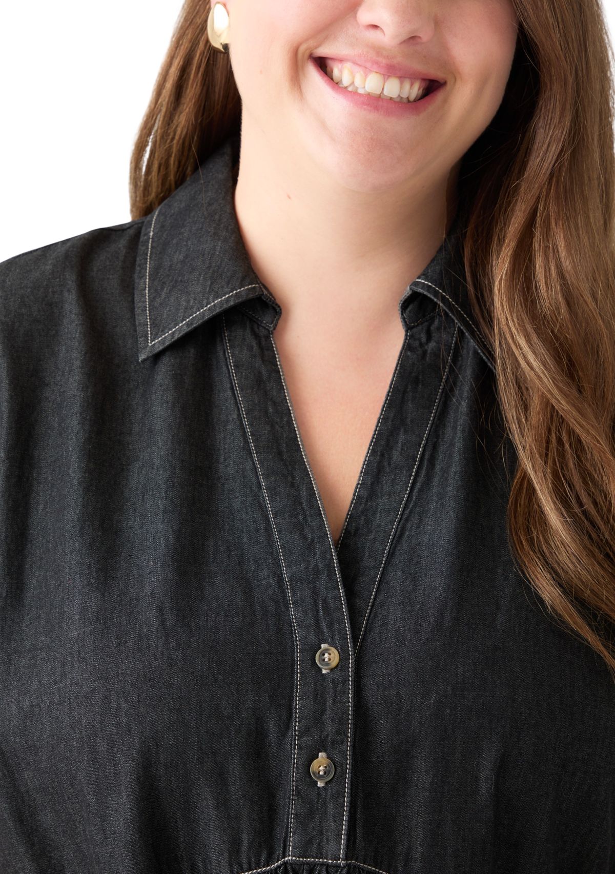 Plus Size Collared Denim Mini Dress