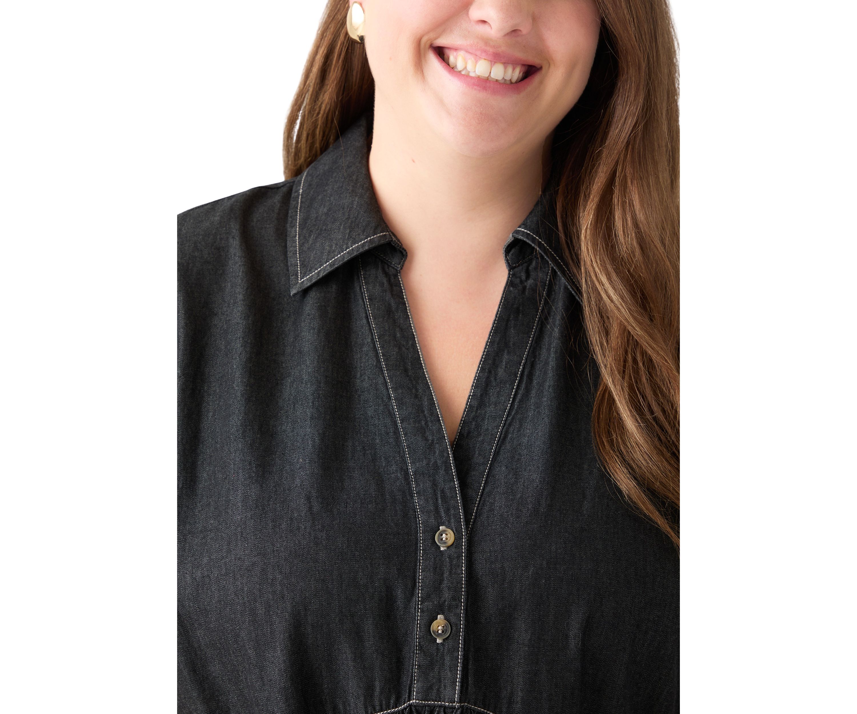Plus Size Collared Denim Mini Dress