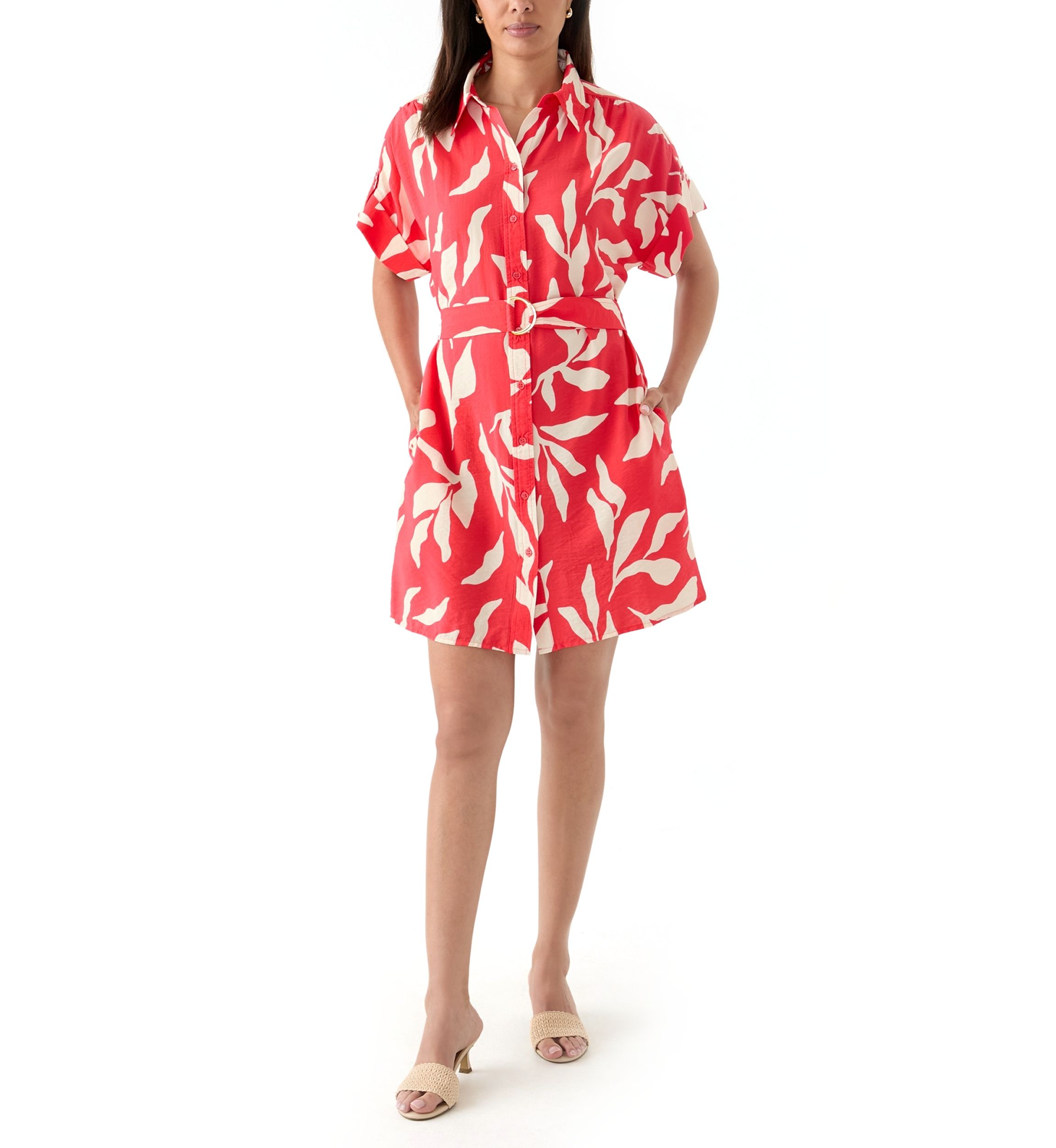 Womens Short Sleeve Collar Neck Printed Airflow A-Line Dress