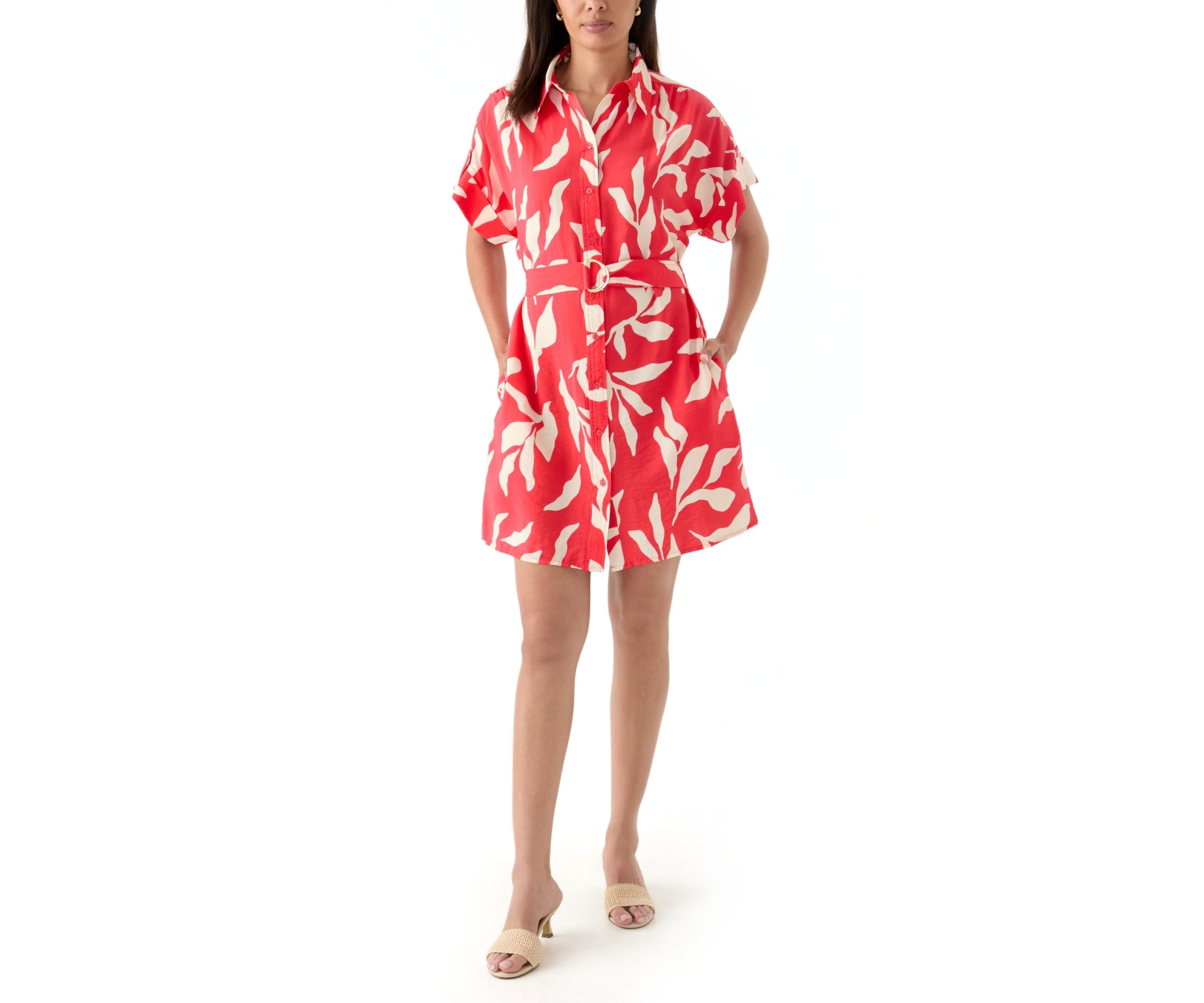 Womens Short Sleeve Collar Neck Printed Airflow A-Line Dress