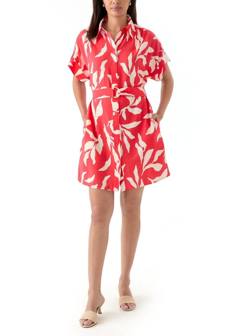 Womens Short Sleeve Collar Neck Printed Airflow A-Line Dress