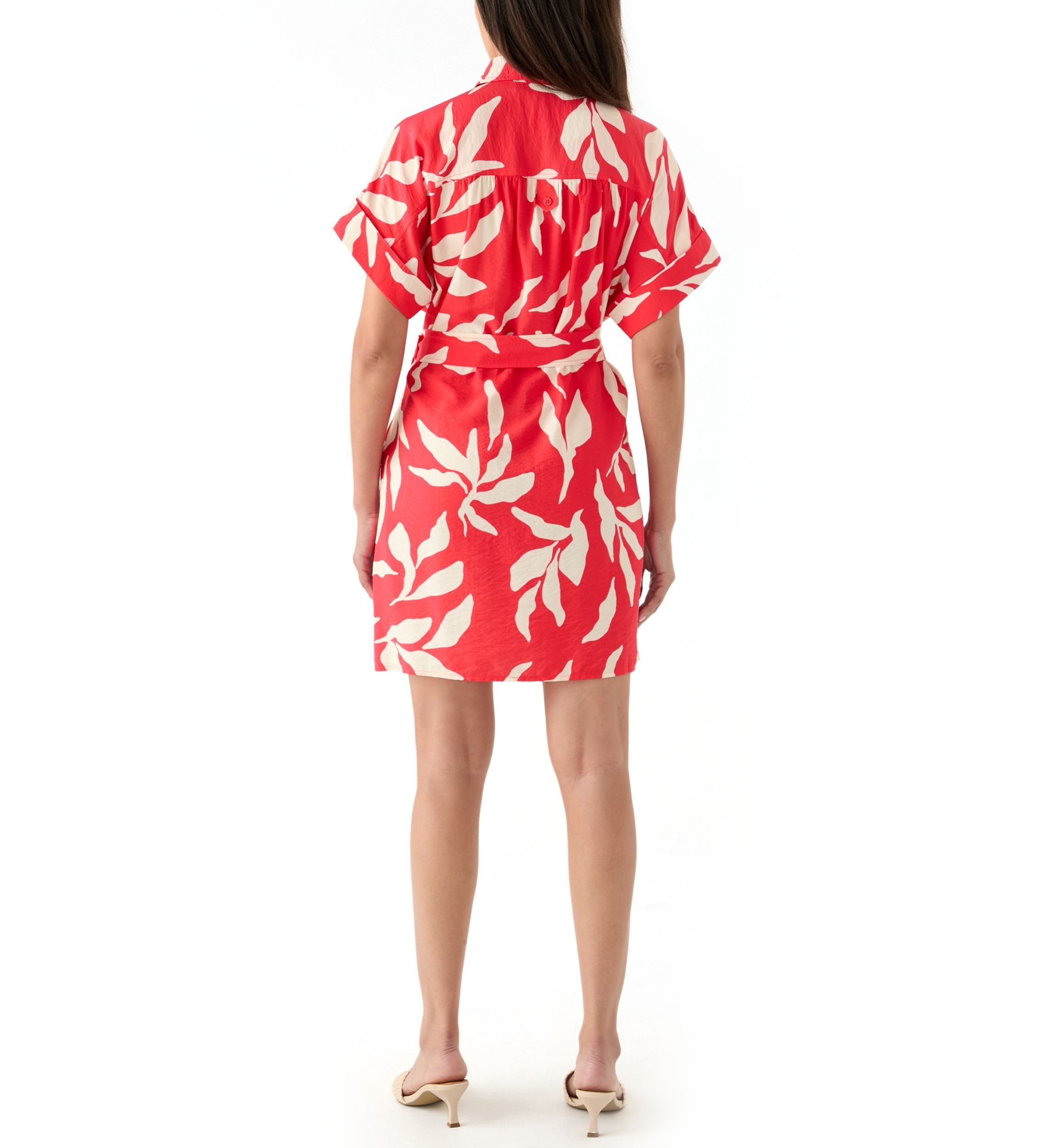Womens Short Sleeve Collar Neck Printed Airflow A-Line Dress