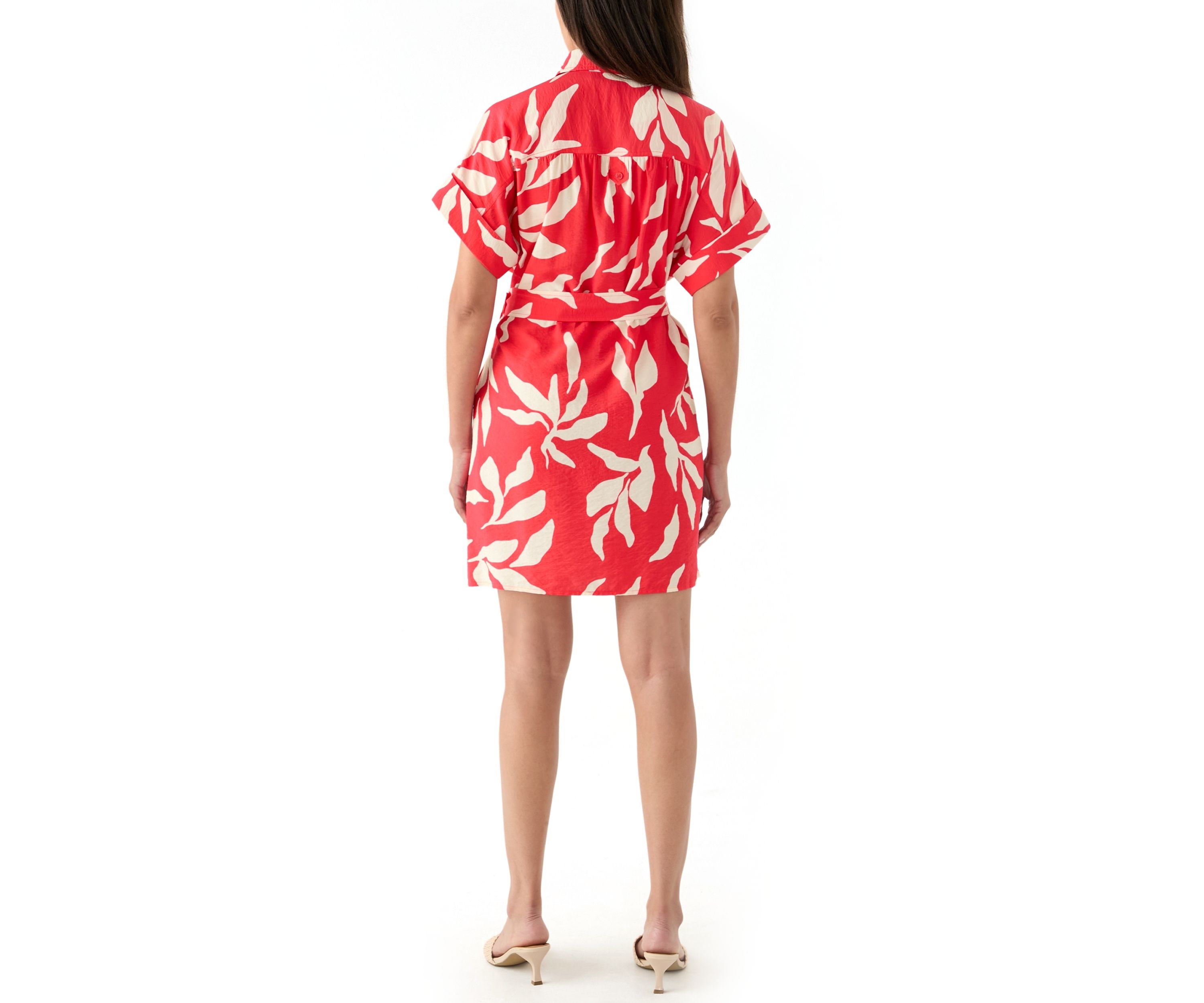 Womens Short Sleeve Collar Neck Printed Airflow A-Line Dress