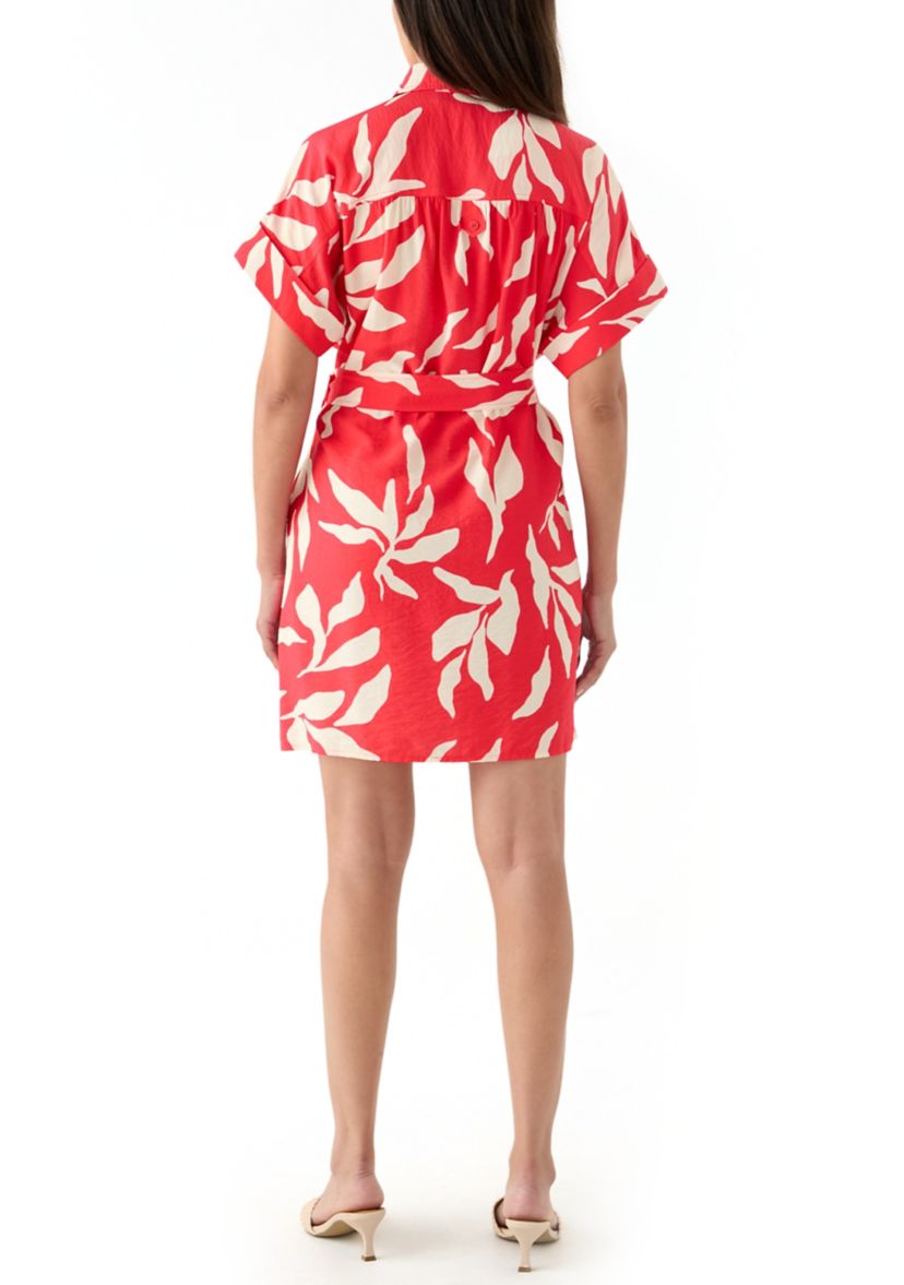 Womens Short Sleeve Collar Neck Printed Airflow A-Line Dress