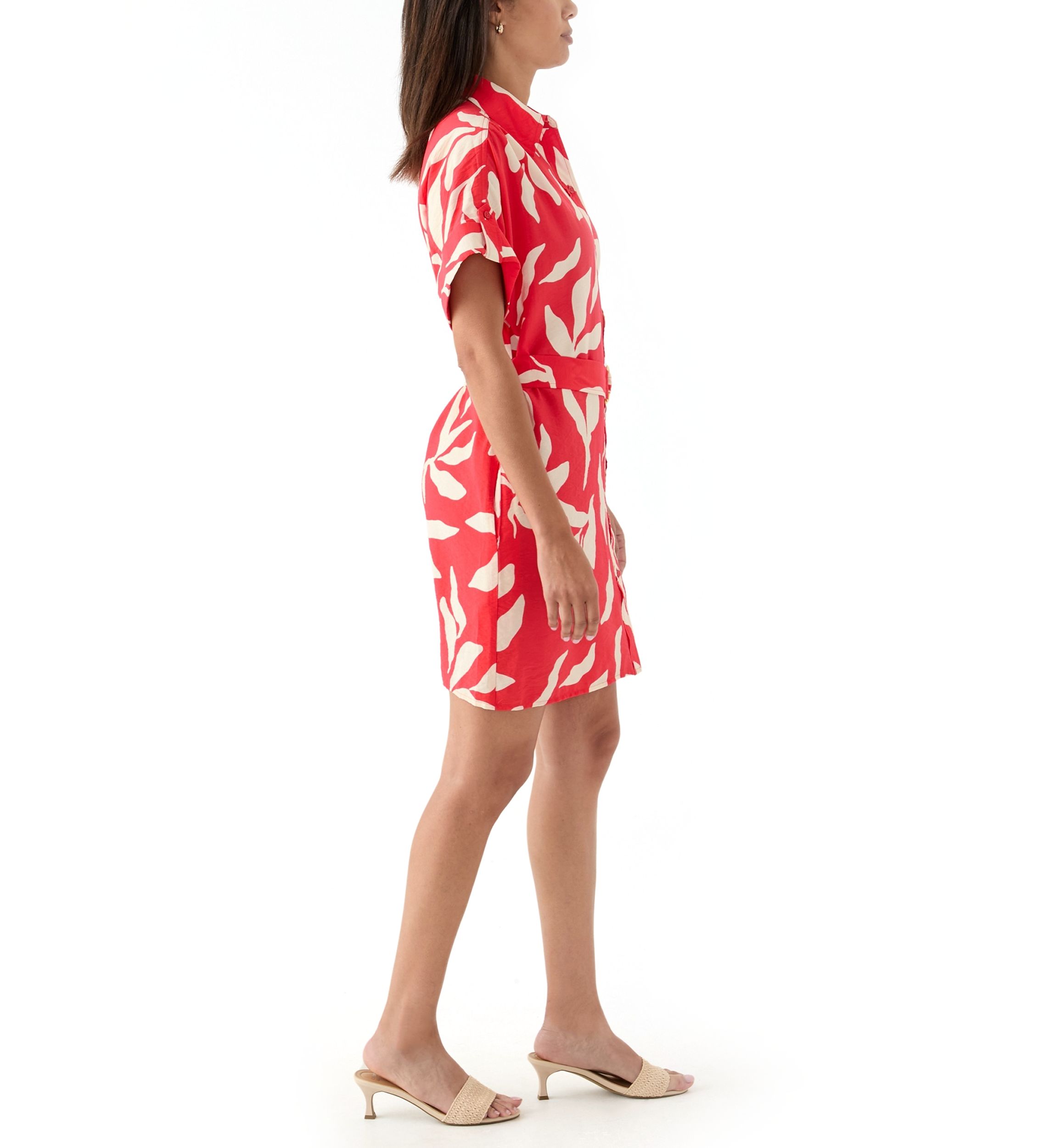 Womens Short Sleeve Collar Neck Printed Airflow A-Line Dress