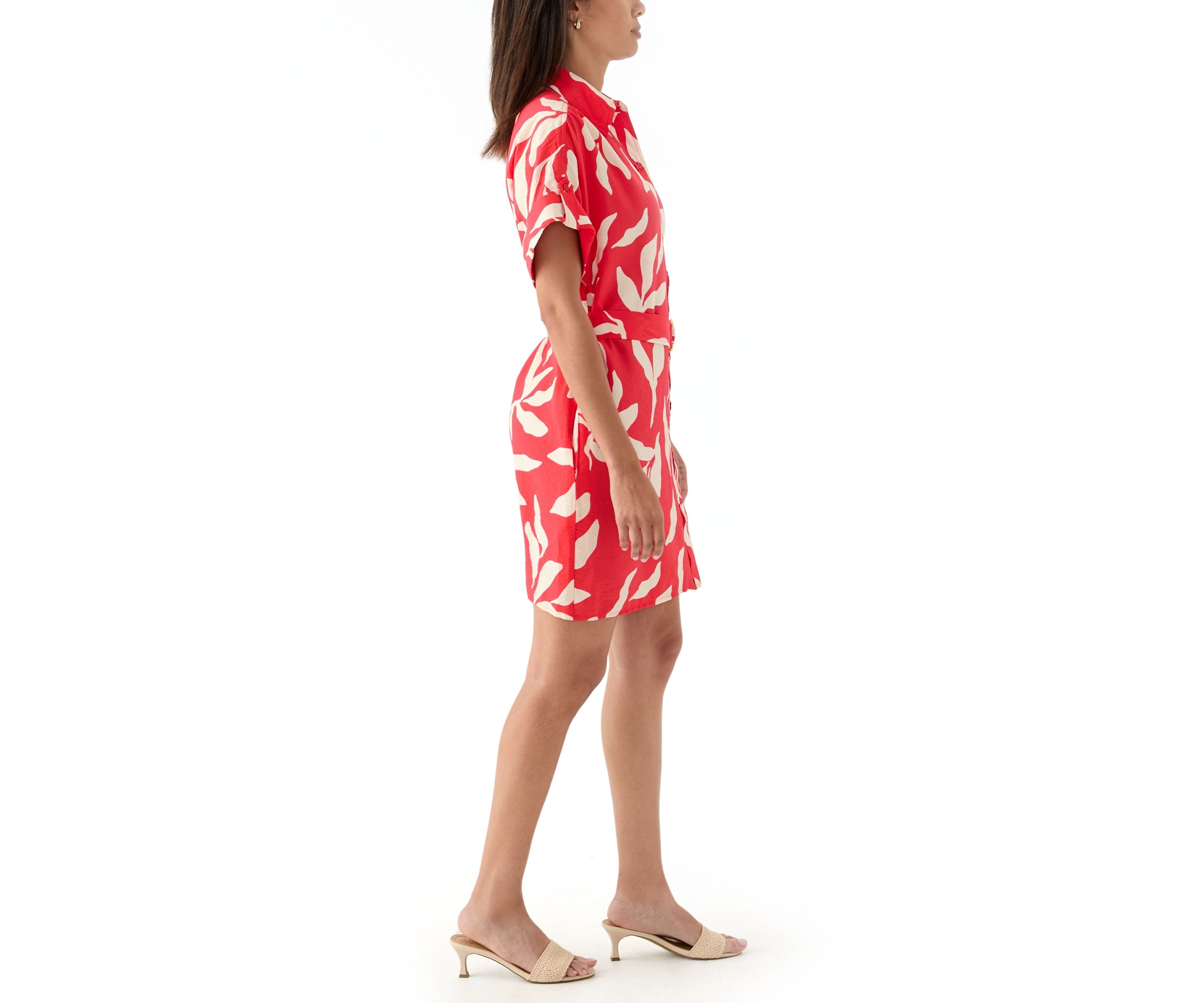 Womens Short Sleeve Collar Neck Printed Airflow A-Line Dress