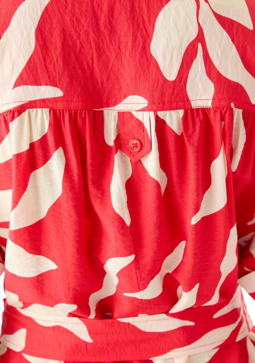 Womens Short Sleeve Collar Neck Printed Airflow A-Line Dress