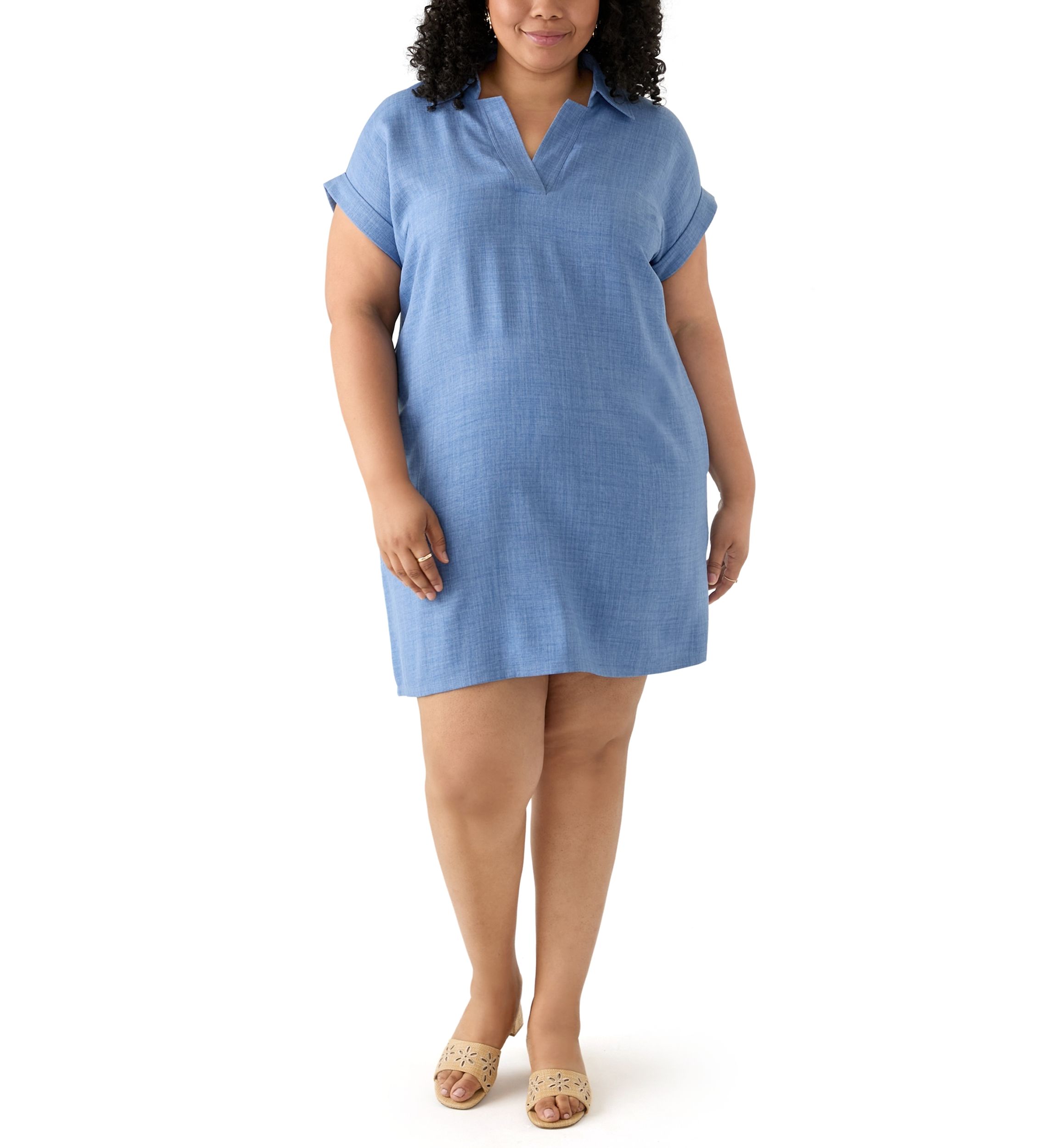 Plus Size Dolman Sleeve Collared Shirt Dress 