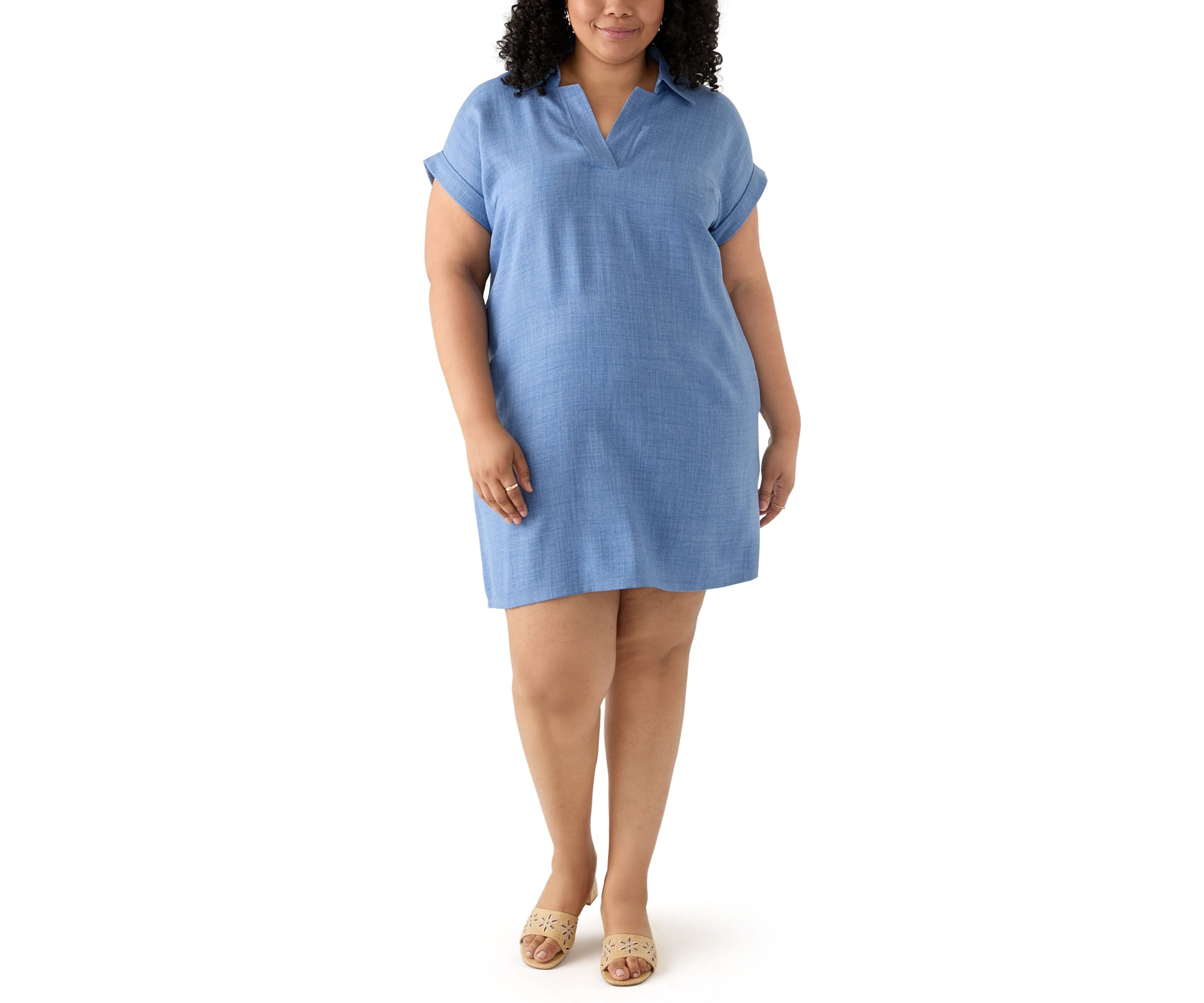 Plus Size Dolman Sleeve Collared Shirt Dress 